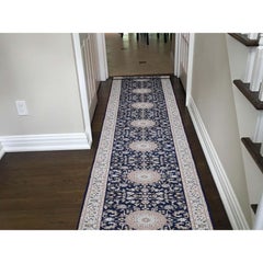 Wool And Silk 250 KPSI Extra Large Runner Navy Blue Nain Hand Knotted Rug