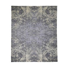 Wool and Silk Abstract Tone on Tone Lavender Hand Knotted Oriental Rug