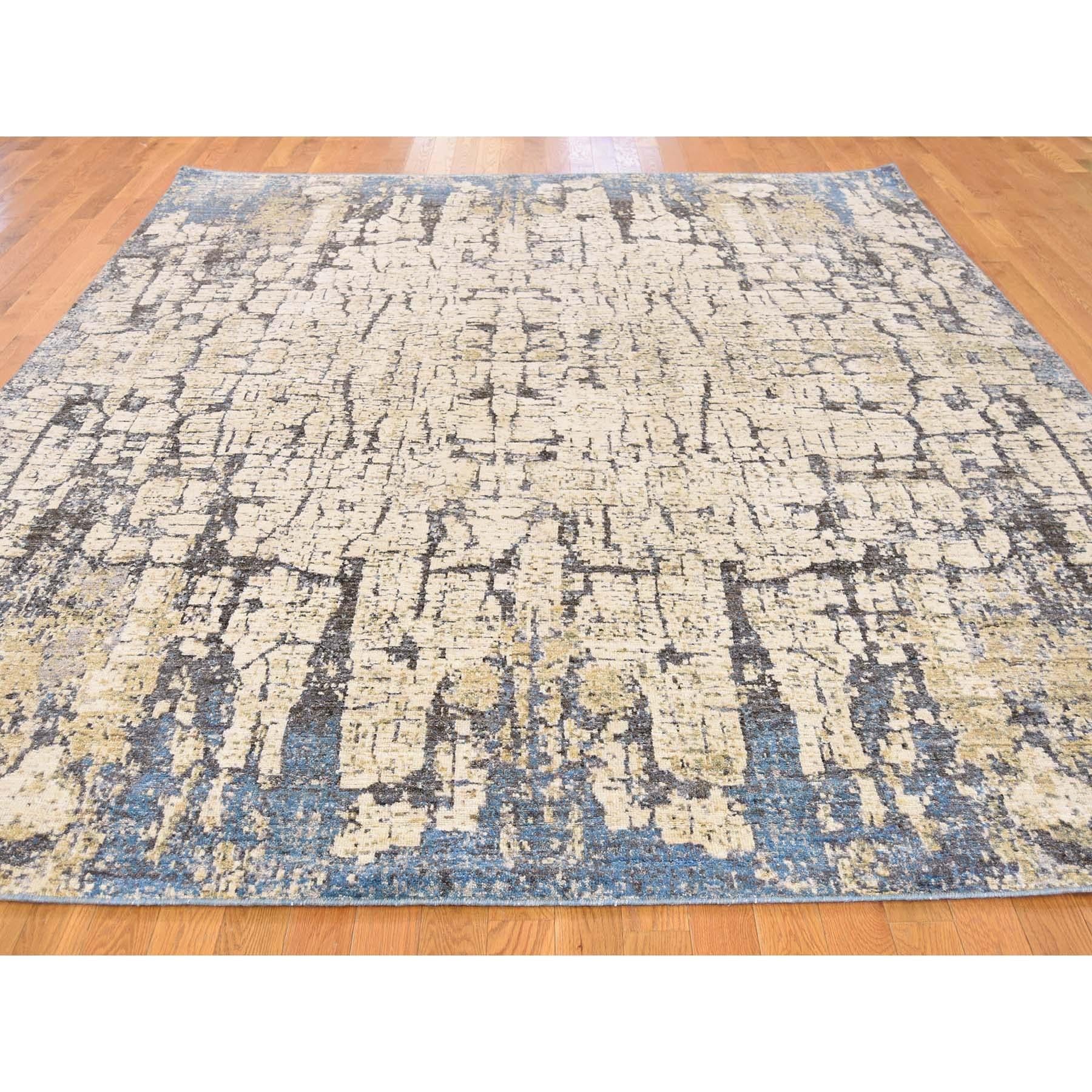 This is a truly genuine one-of-a-kind wool and silk abstract with tree bark design Oriental rug. It has been knotted for months and months in the centuries-old Persian weaving craftsmanship techniques by expert artisans. Measures: 8'0