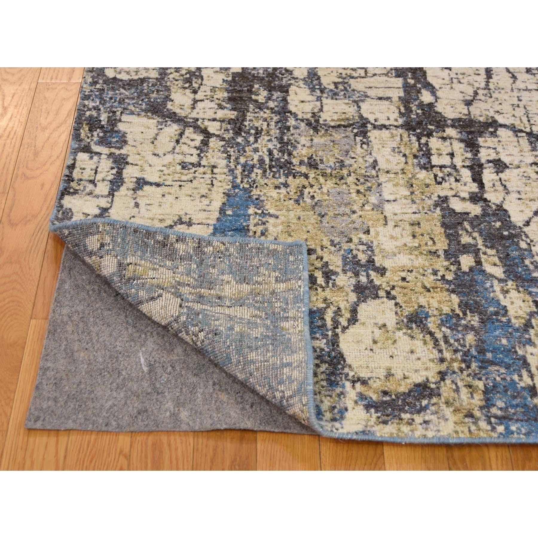 Hand-Knotted Wool and Silk Abstract with Tree Bark Design Oriental Rug