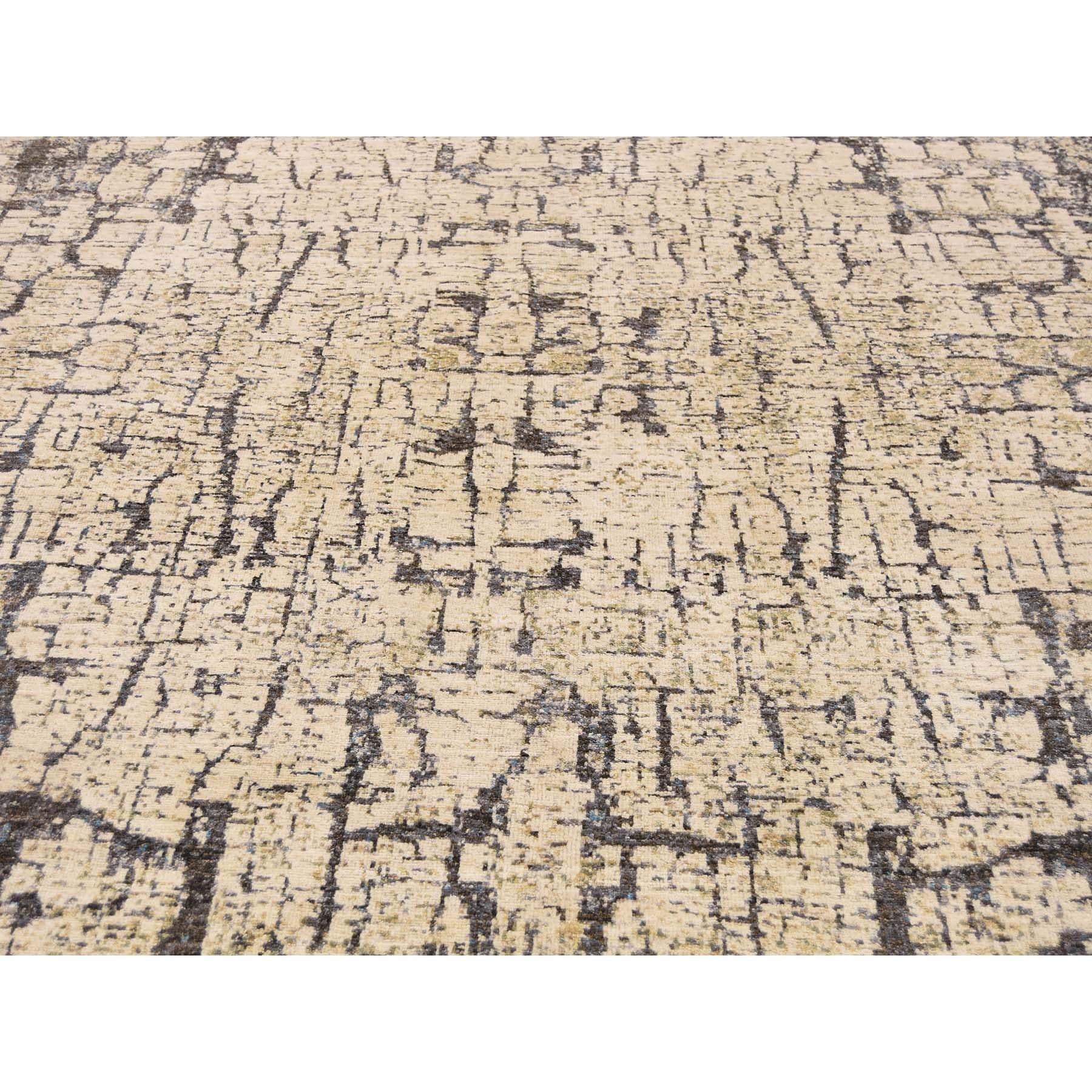 Wool and Silk Abstract with Tree Bark Design Oriental Rug 1