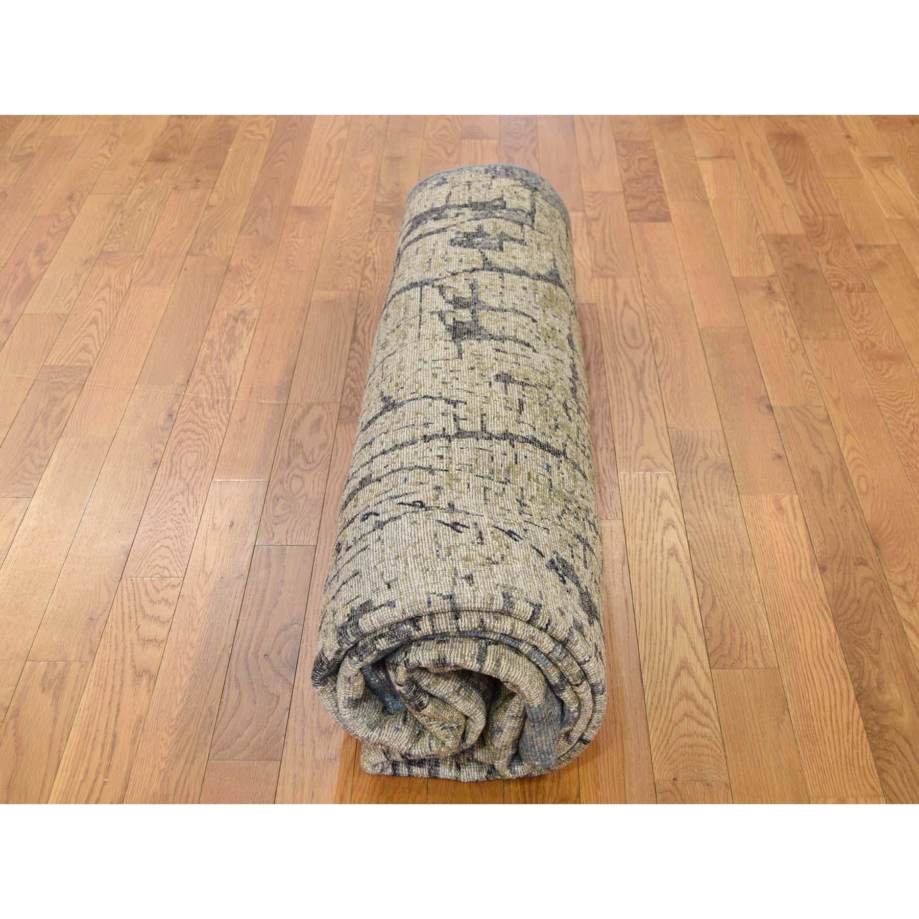 Wool and Silk Abstract with Tree Bark Design Oriental Rug 2