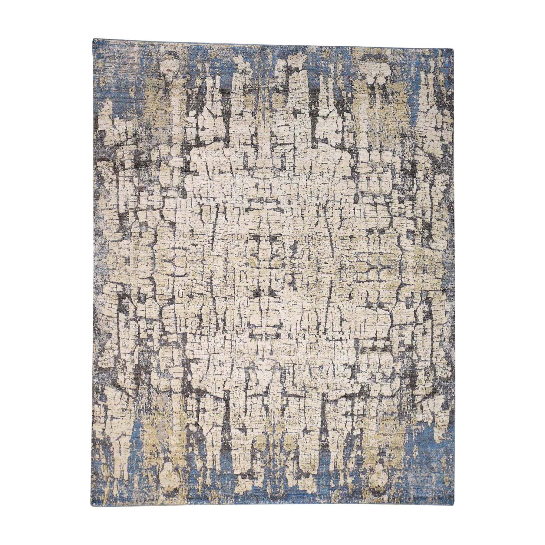 Wool and Silk Abstract with Tree Bark Design Oriental Rug