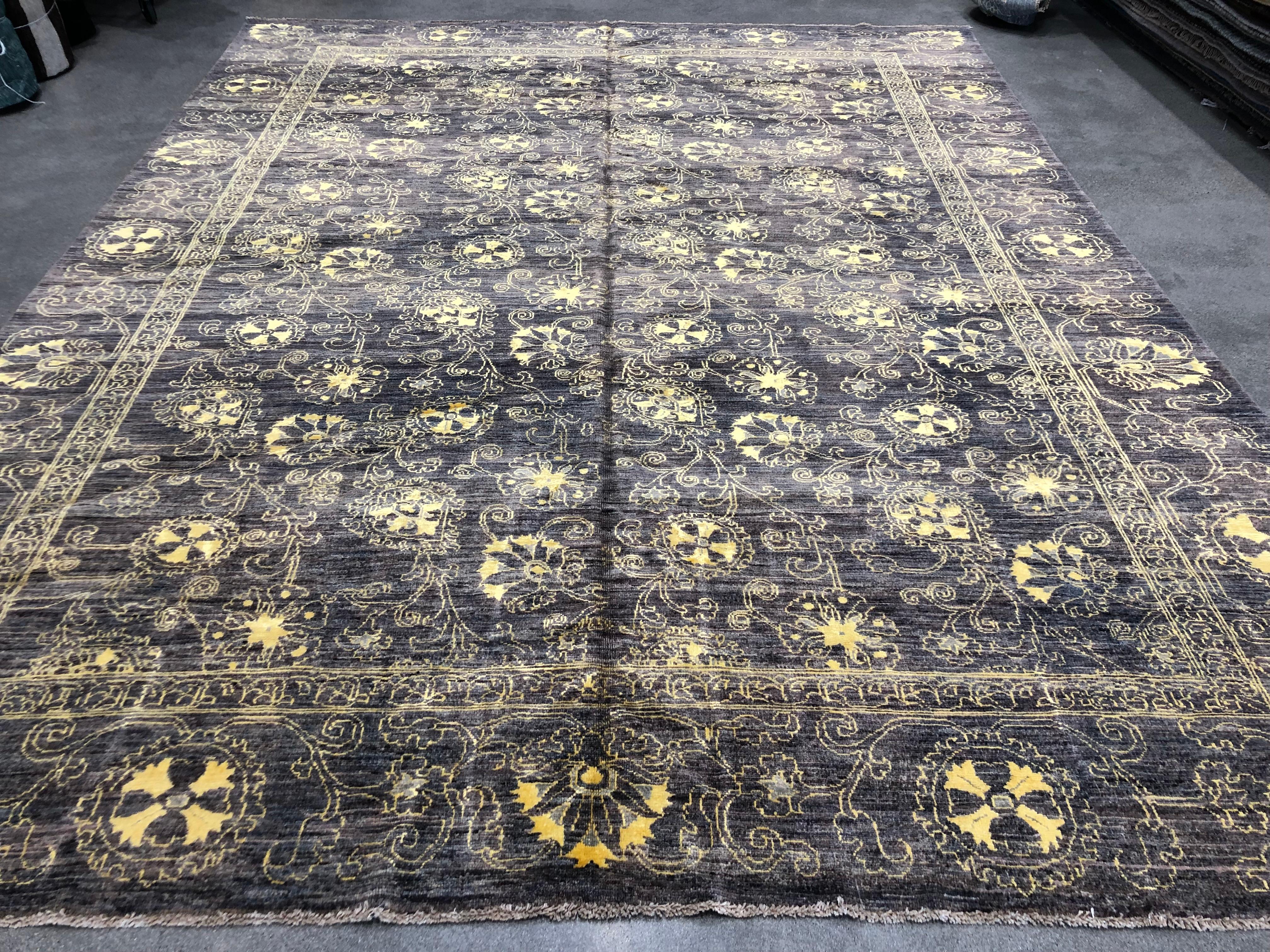 Hand-Knotted Wool and Silk All over Design Pakistani For Sale