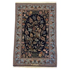 Wolle und Seide Animalia Perserteppich, Indigo, Rosa, Blau, Brown, Gelb, 3 x 5