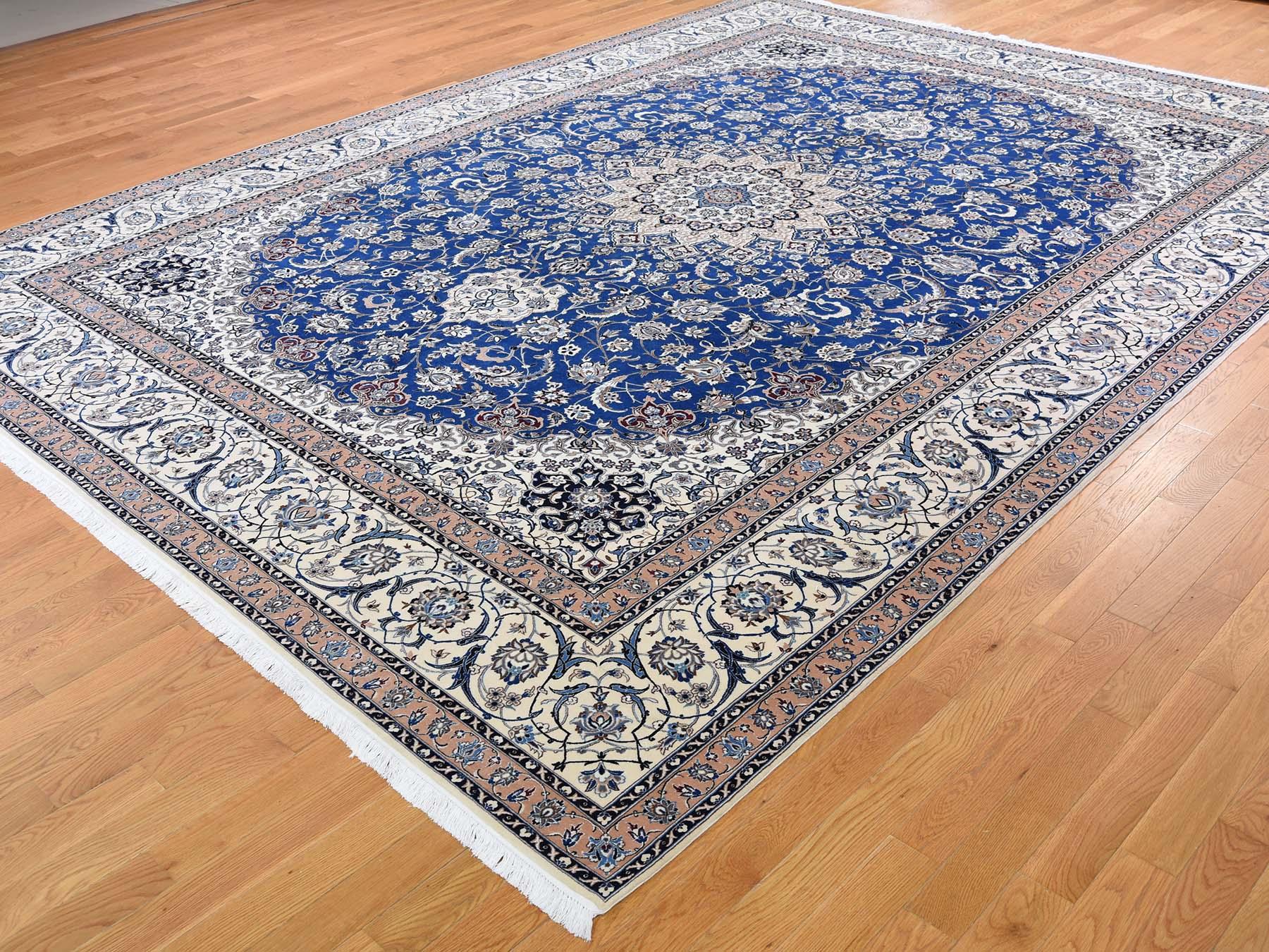Hand-Knotted Wool and Silk Blue Persian Nain 400 KPSI Signed Habibian Hand Knotted Oriental