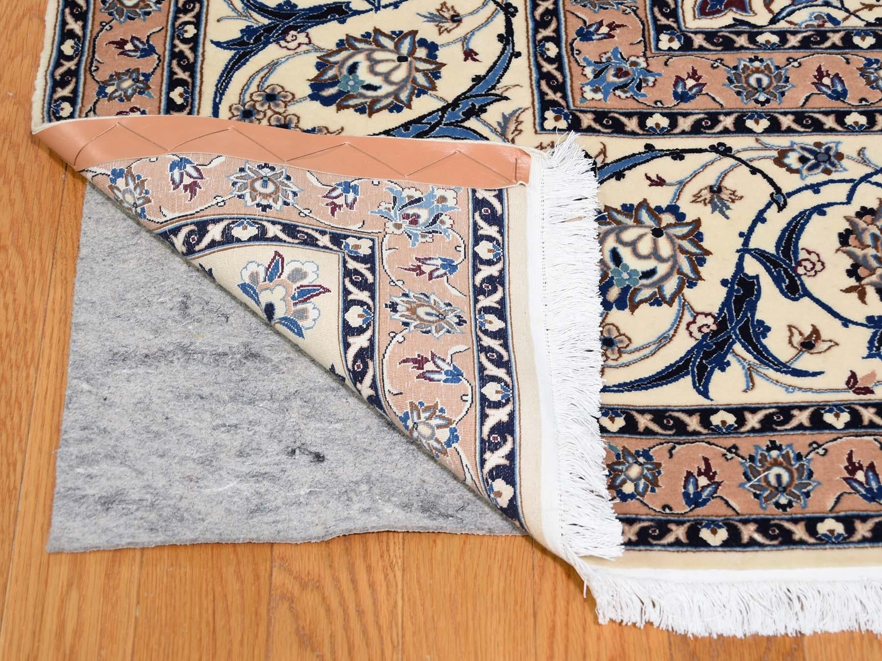 Wool and Silk Blue Persian Nain 400 KPSI Signed Habibian Hand Knotted Oriental In Good Condition In Carlstadt, NJ