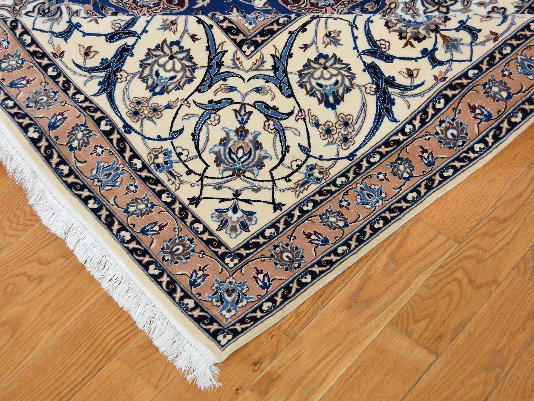 Wool and Silk Blue Persian Nain 400 KPSI Signed Habibian Hand Knotted Oriental 1