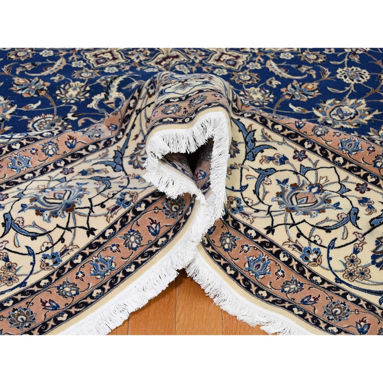 Wool and Silk Blue Persian Nain 400 KPSI Signed Habibian Rug For Sale