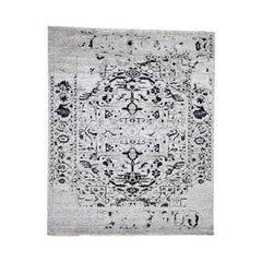 Wool and Silk Broken Persian Heriz Design Hand Knotted Oriental Rug