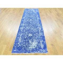 Wool and Silk Handmade Broken Persian Design Runner Rug
