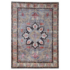 Wool and Silk Heriz Design Hand Knotted Oriental Rug Wool and Silk Heriz Design Hand Knotted Oriental Rug