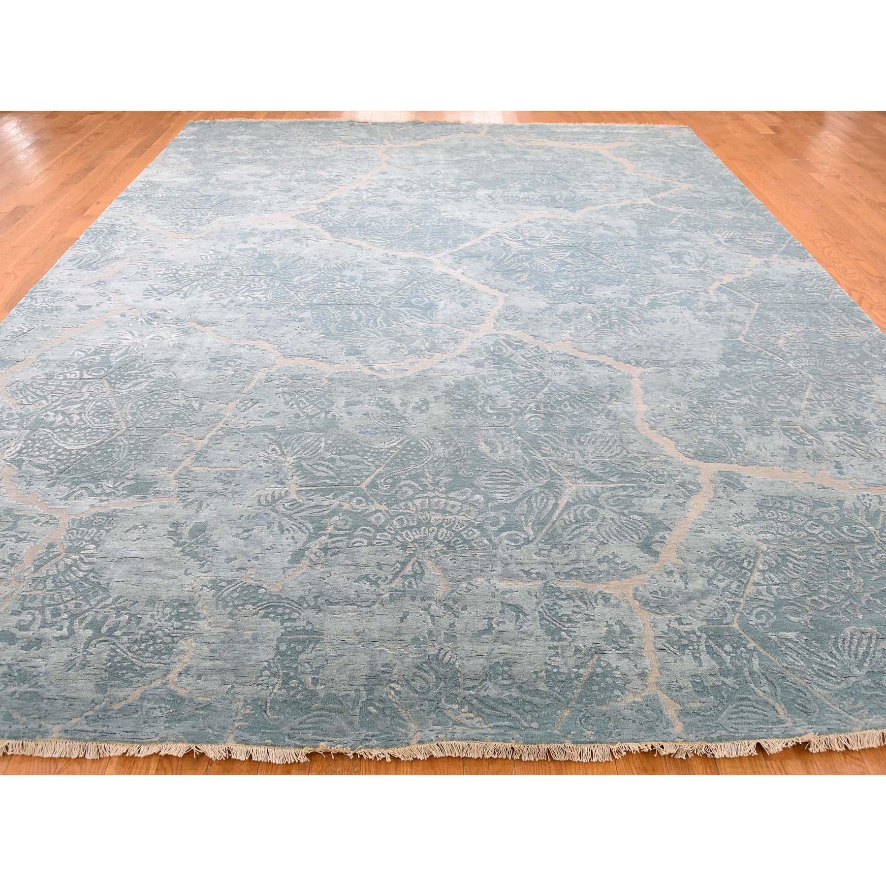 Modern Wool and Silk Hi-Low Pile Hand Knotted Oriental Rug