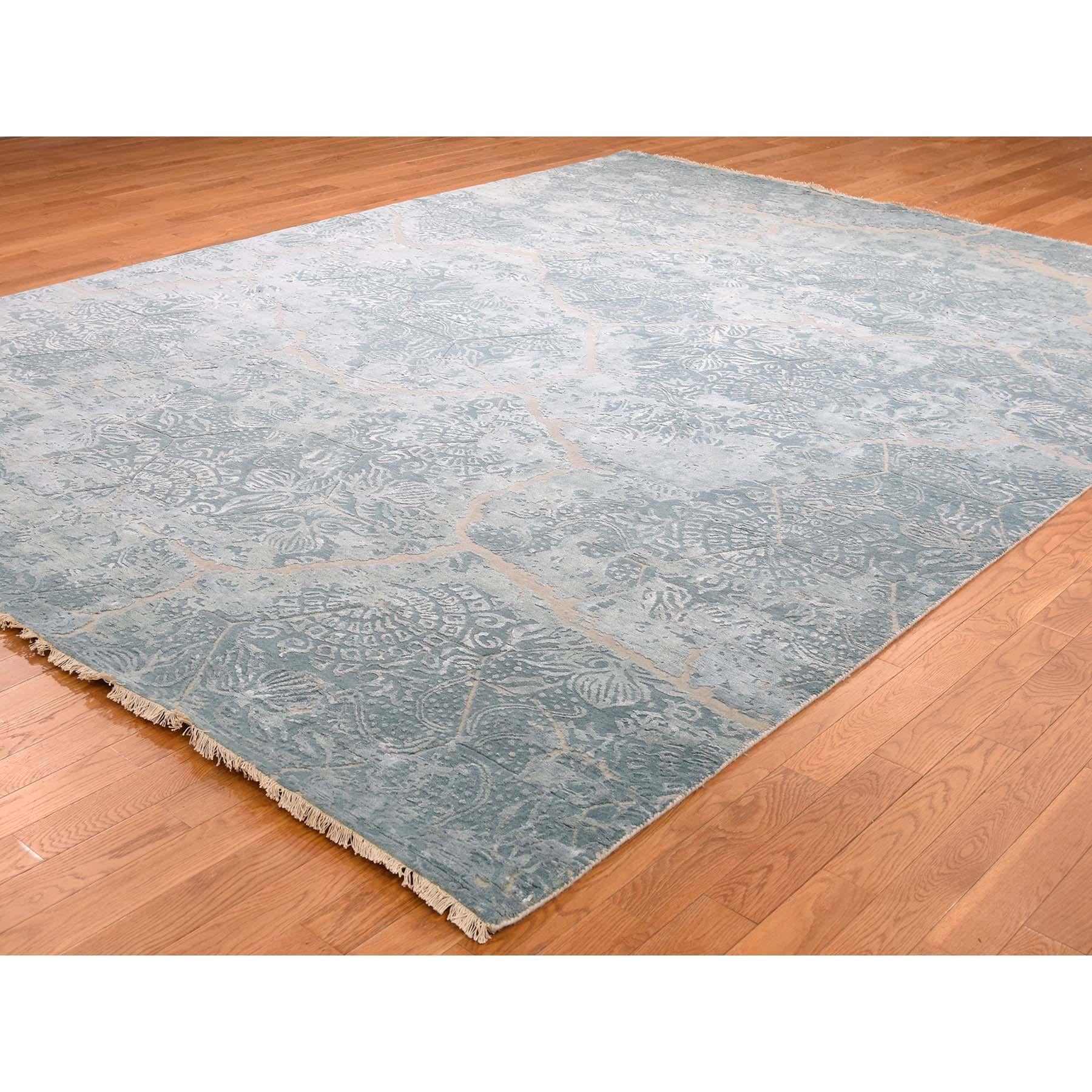 Afghan Wool and Silk Hi-Low Pile Hand Knotted Oriental Rug