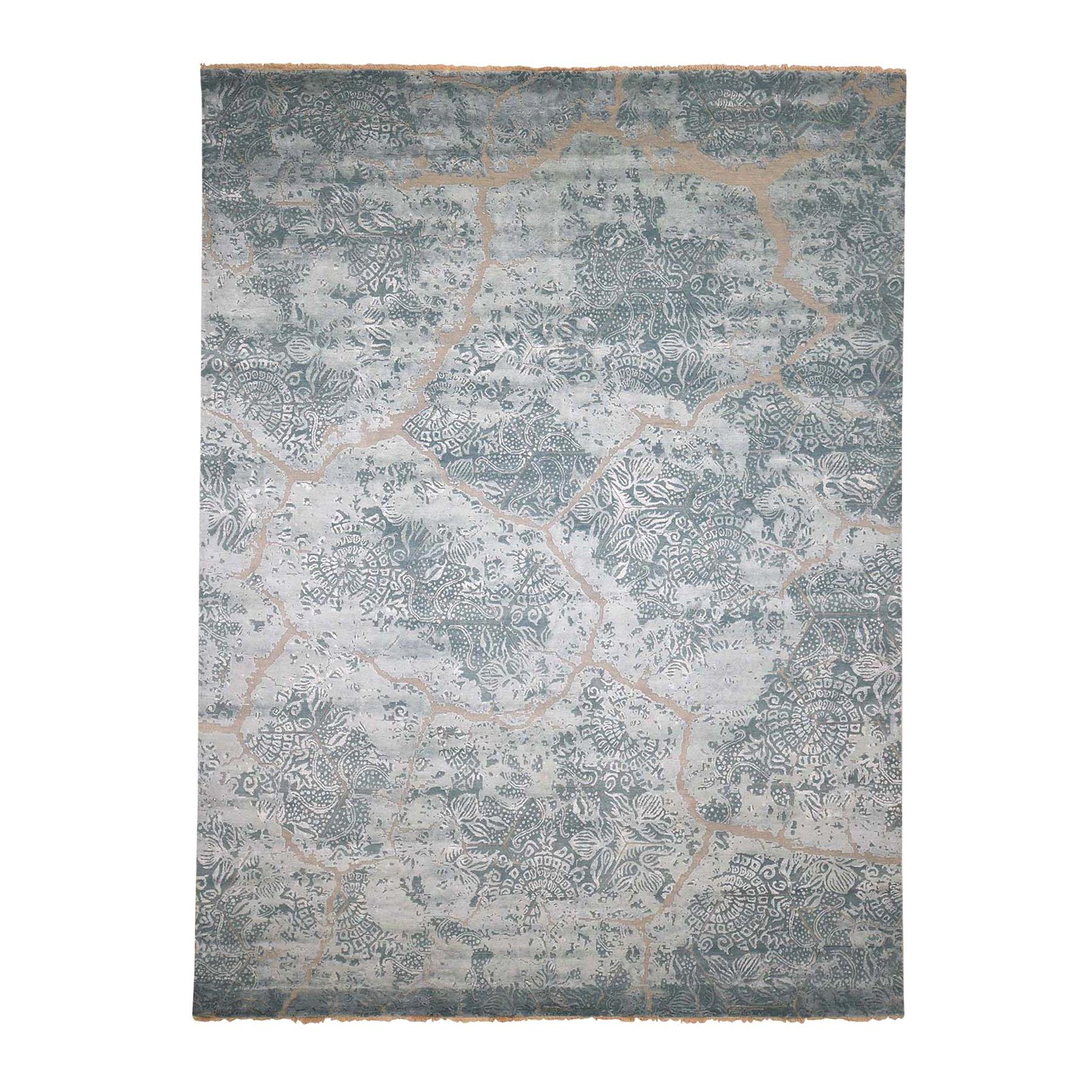 Wool and Silk Hi-Low Pile Hand Knotted Oriental Rug