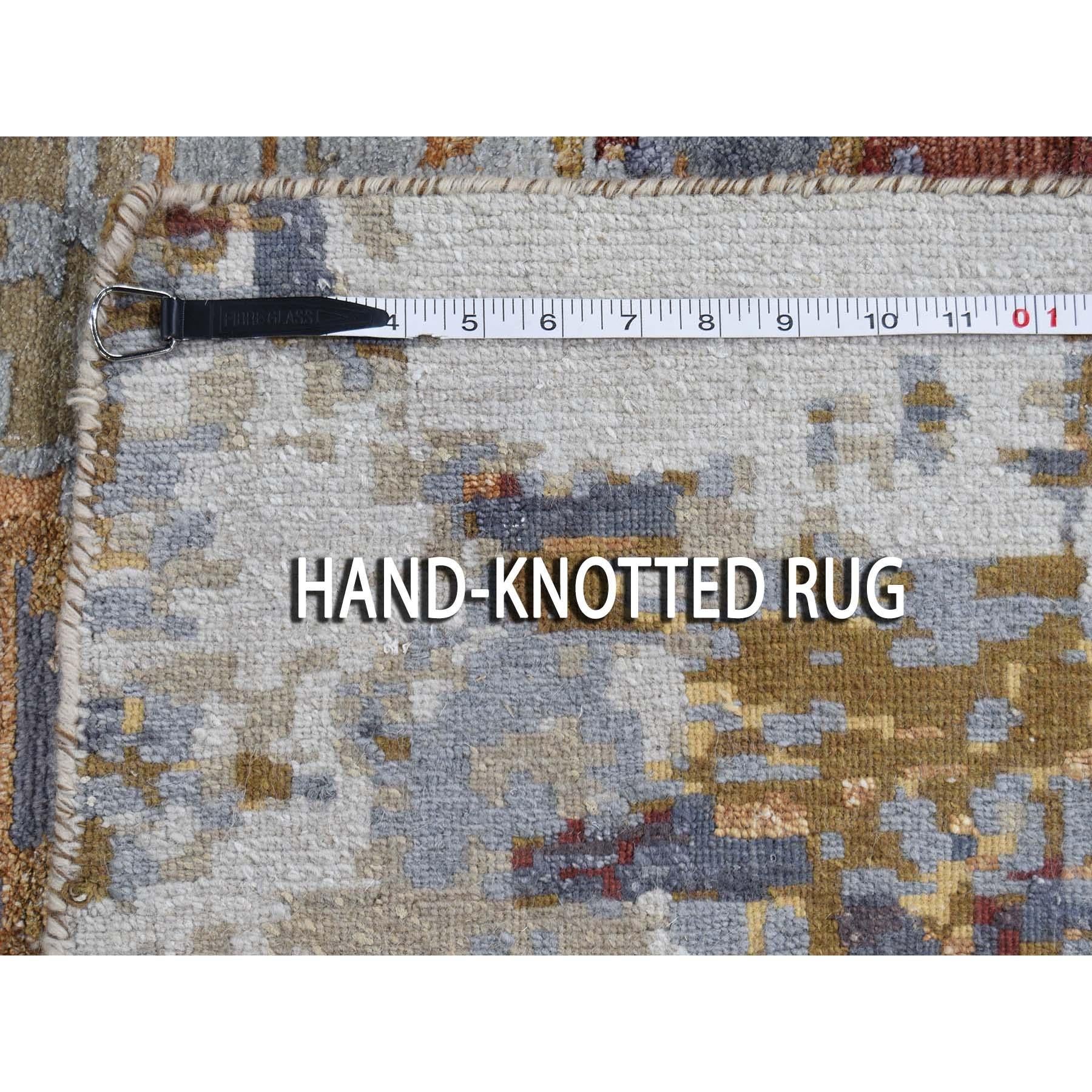 Wool and Silk Hi-Low Pile Modern Abstract Design Hand Knotted Rug 5