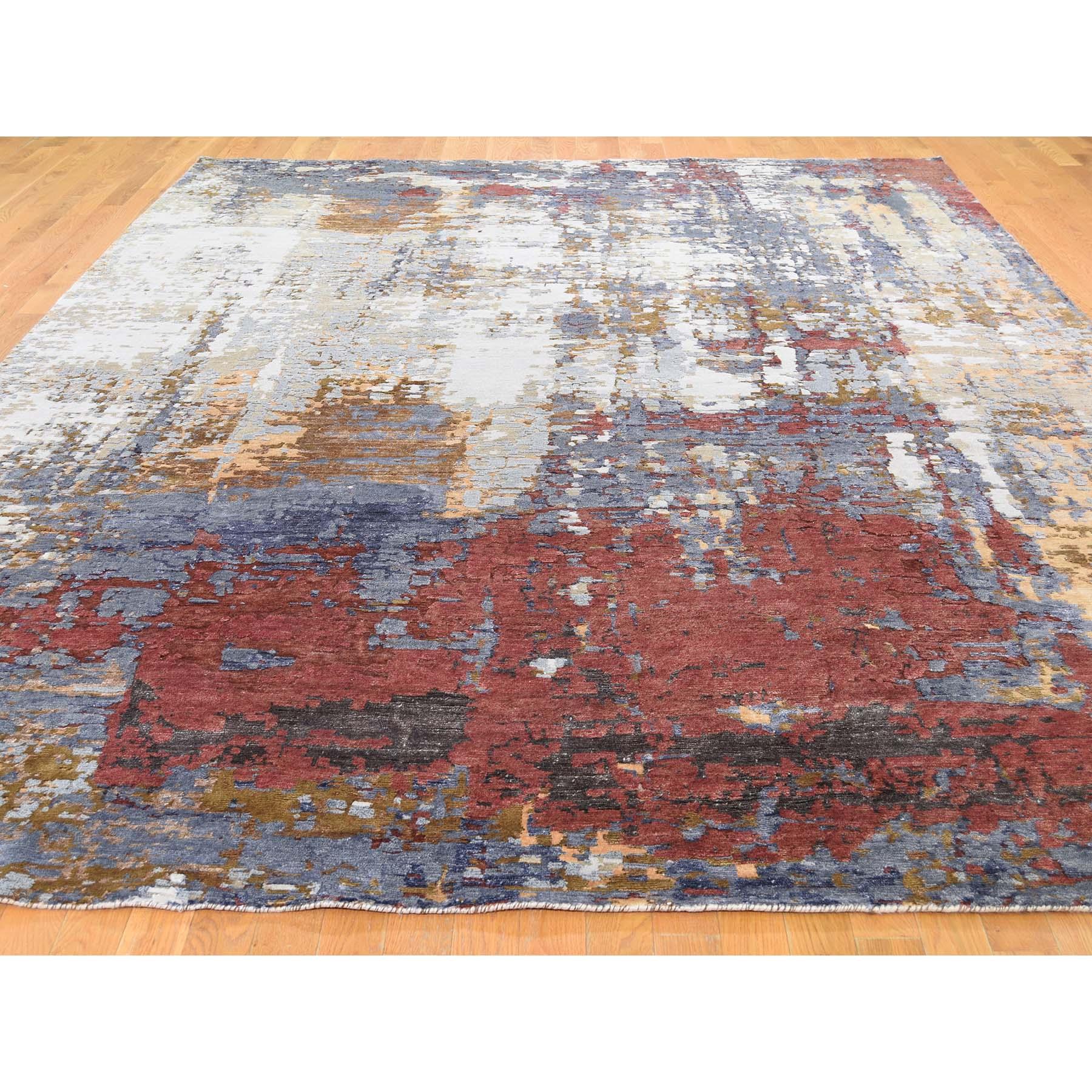Other Wool and Silk Hi-Low Pile Modern Abstract Design Hand Knotted Rug