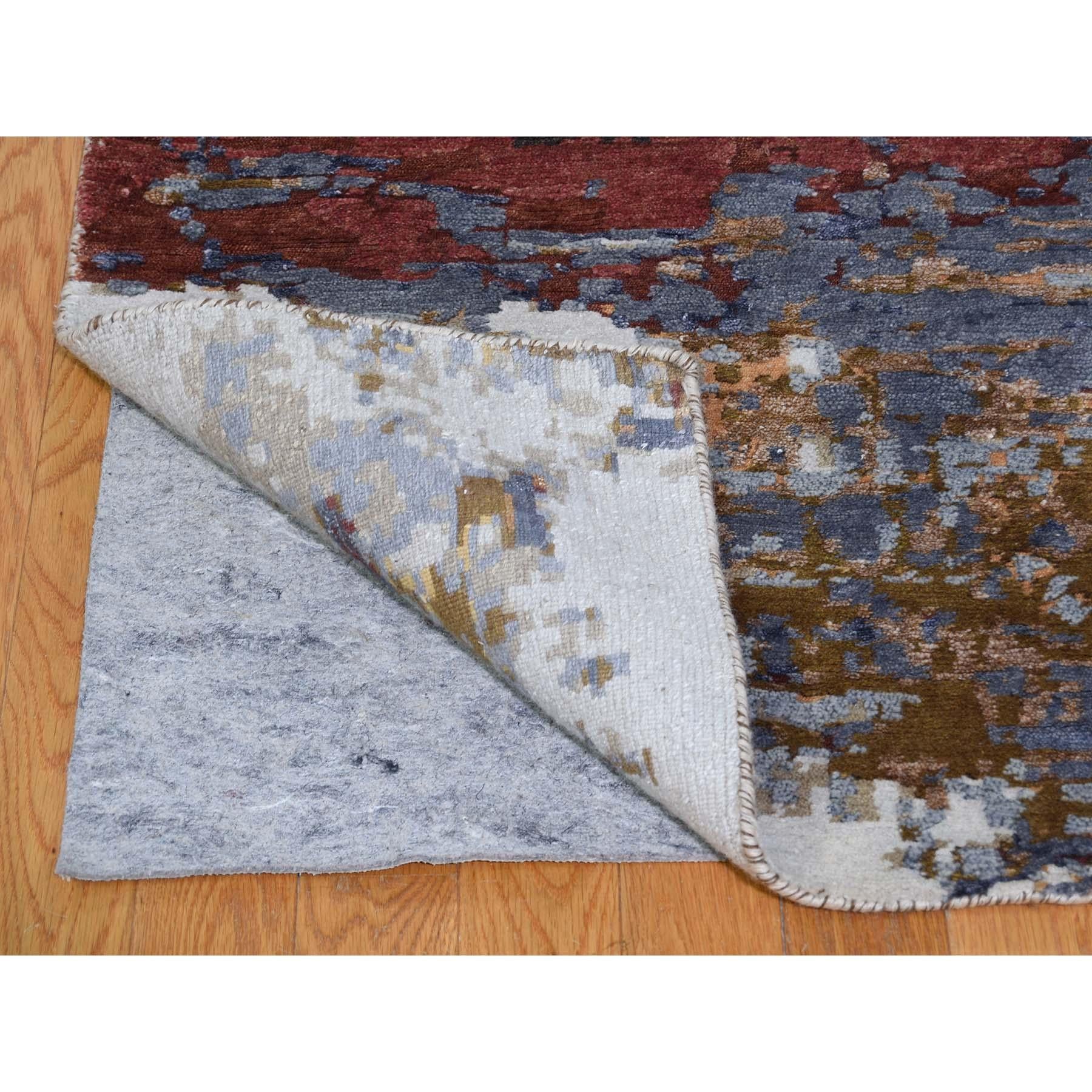 Hand-Knotted Wool and Silk Hi-Low Pile Modern Abstract Design Hand Knotted Rug