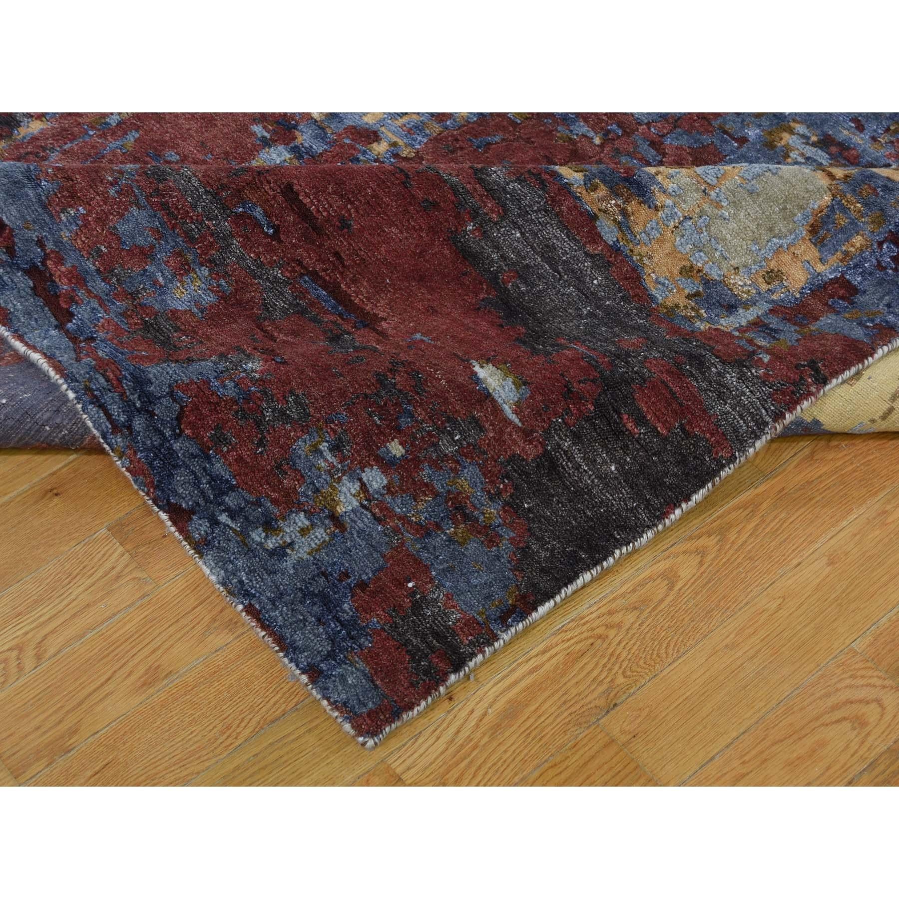 Contemporary Wool and Silk Hi-Low Pile Modern Abstract Design Hand Knotted Rug