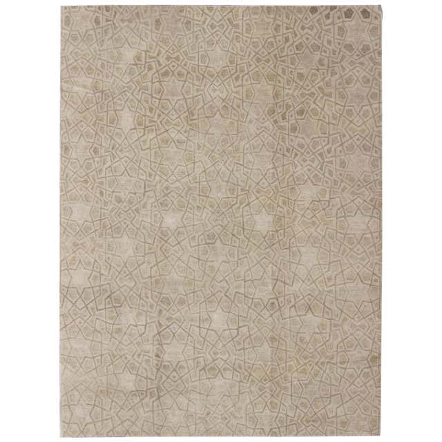 Neplases Rug Wool and Silk Tibetan Nepalese Rug with Modern Design For Sale at 1stDibs