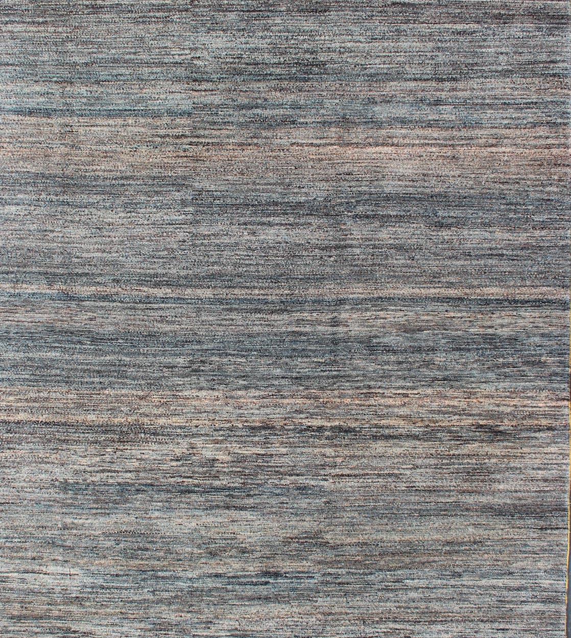 Hand-Knotted  Fine Modern Rug in Solid design with Variegated Blue, brown, Tan, Taupe & Gray For Sale