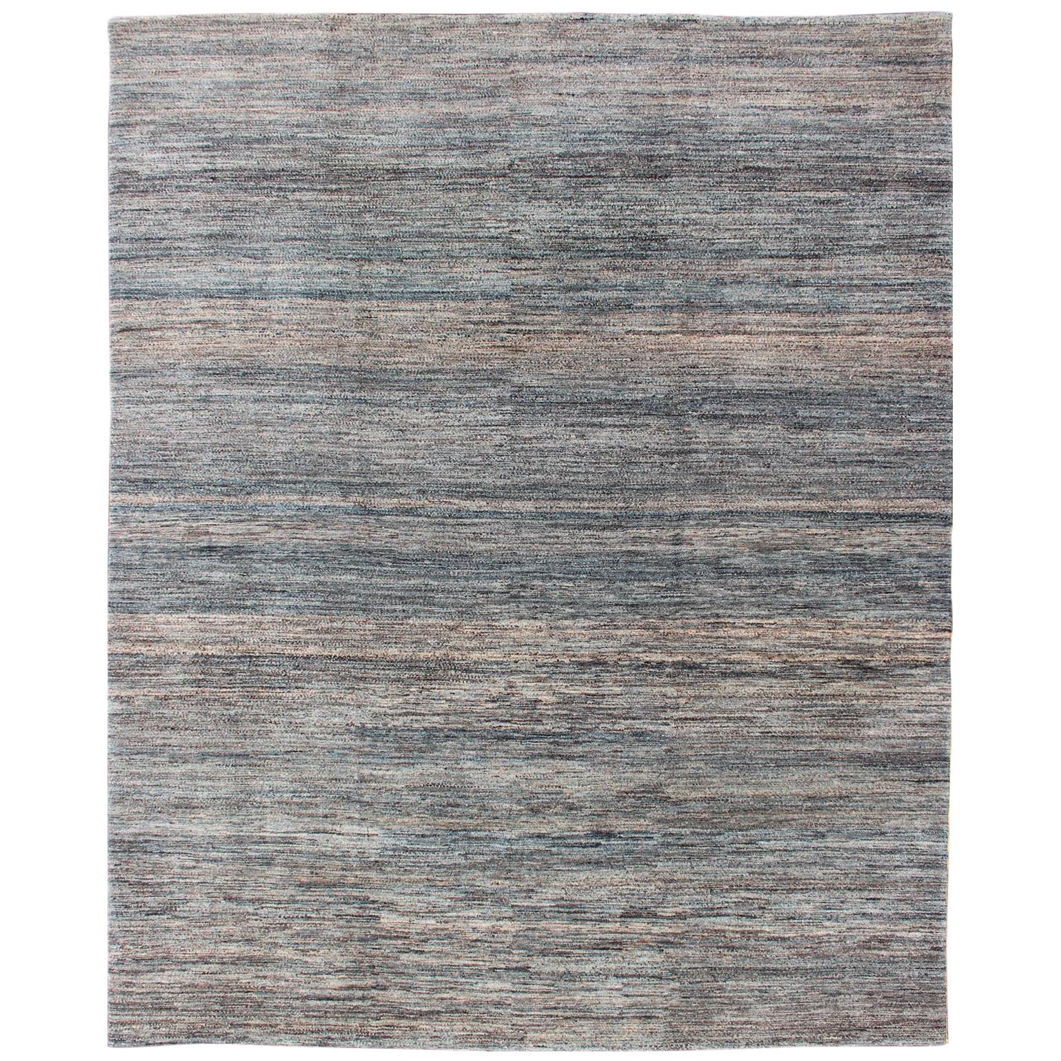 Fine Modern Rug in Solid design with Variegated Blue, brown, Tan, Taupe & Gray For Sale