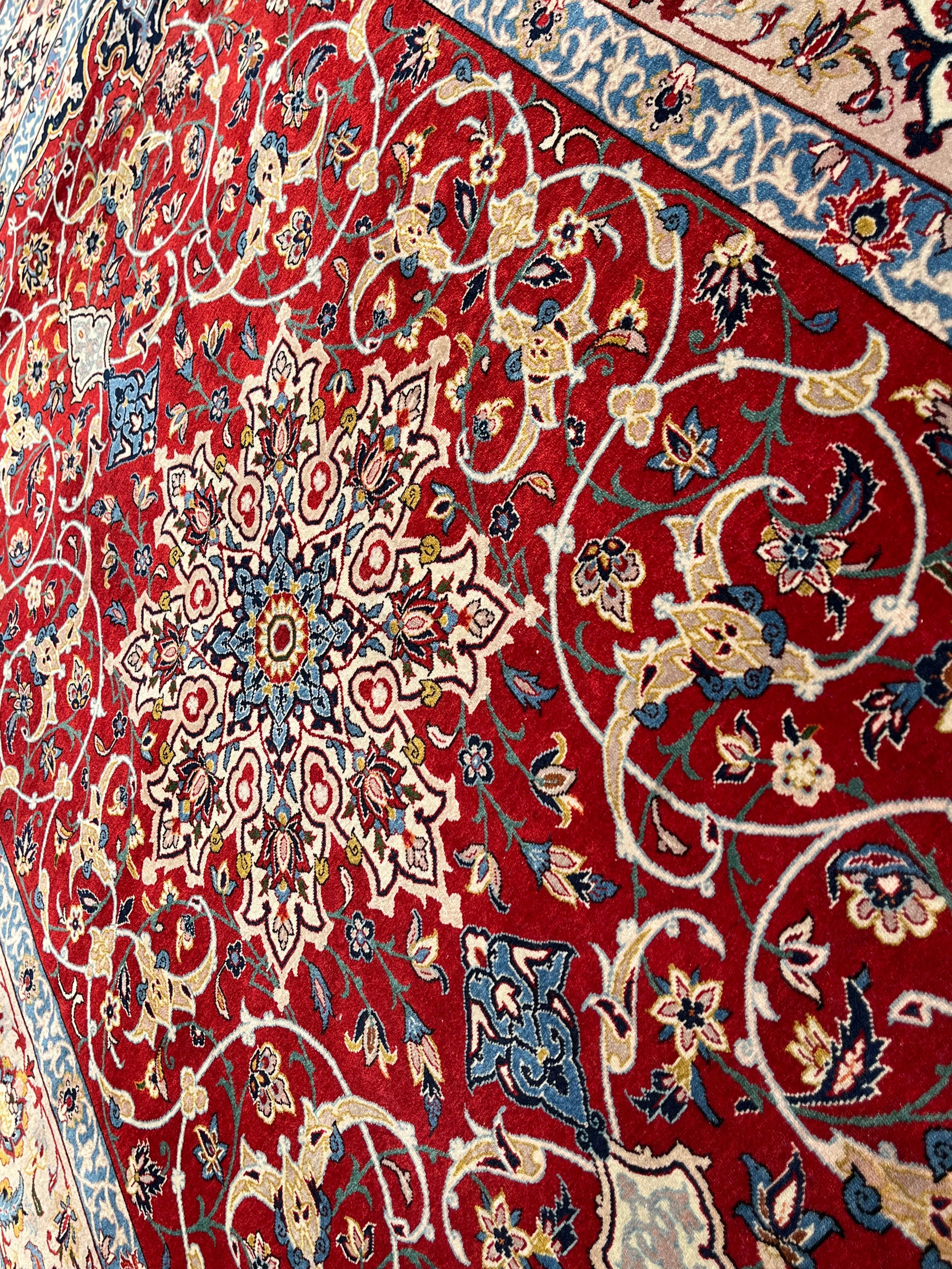 Hand-Woven Wool And Silk Persian Isfahan Rug For Sale