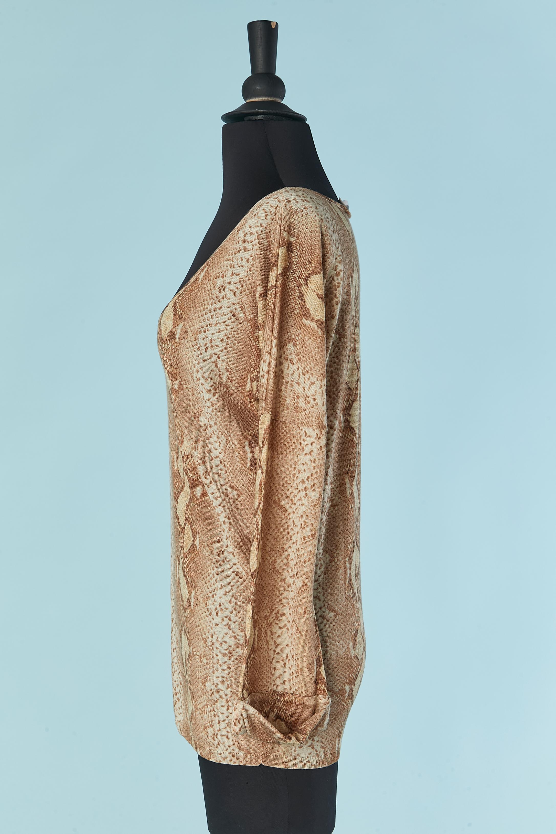 Marron Pull en laine et soie imprimé serpent CHRISTIAN DIOR en vente