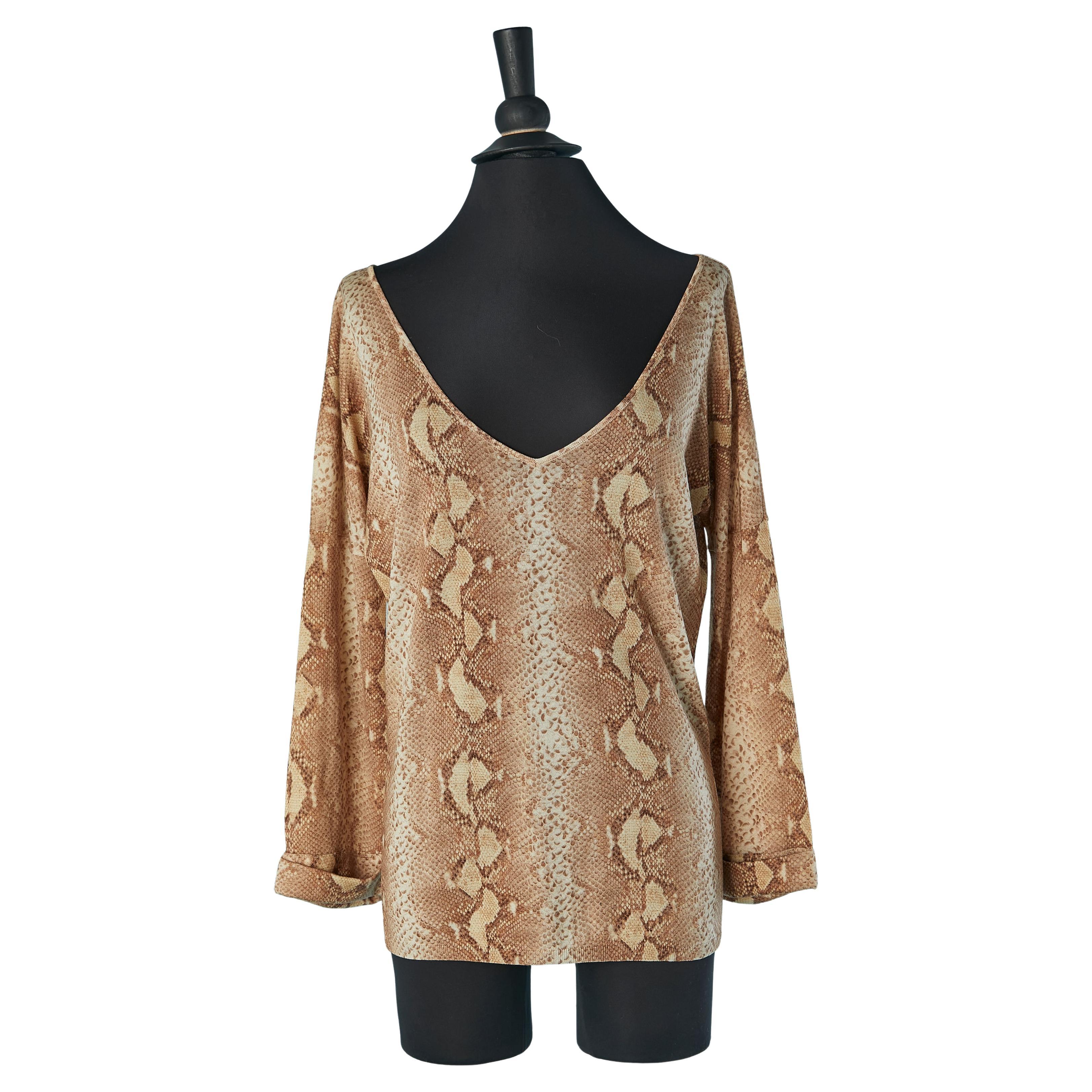 Pull en laine et soie imprimé serpent CHRISTIAN DIOR en vente