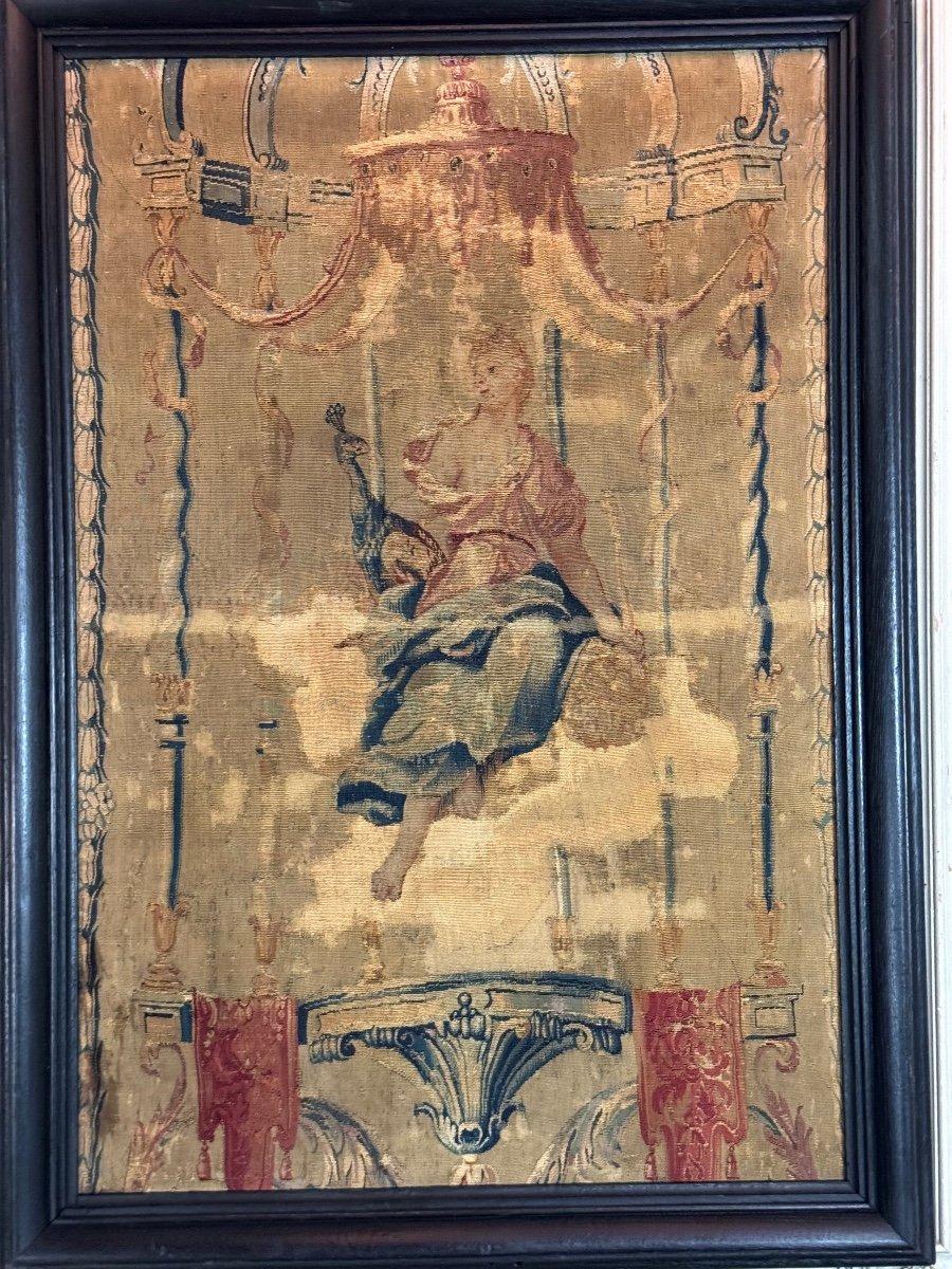 Wandteppich aus Wolle und Seide, junge Frau unter einem Baldachin, Flagge, 18. Jahrhundert im Angebot 4