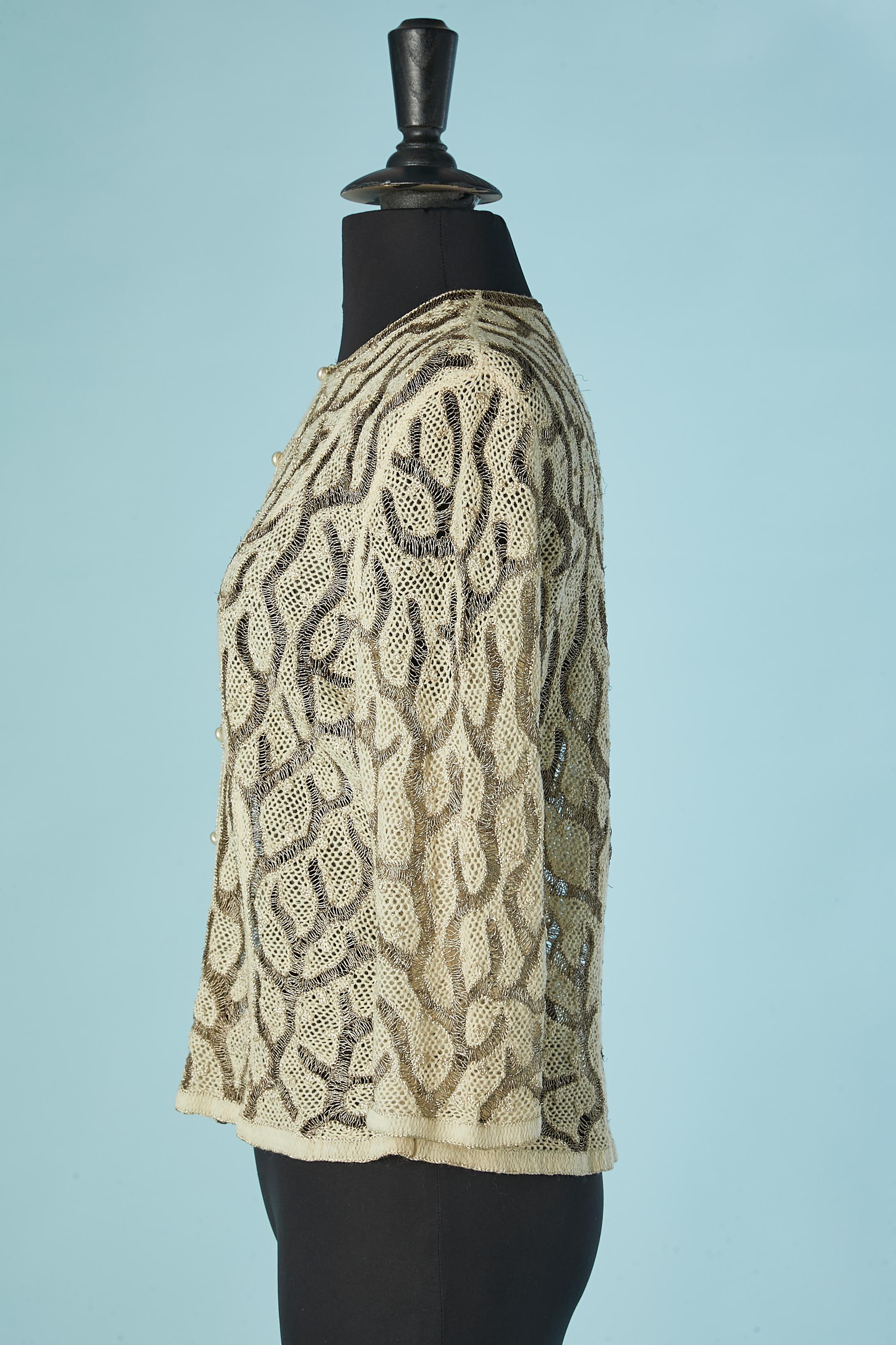 Marrone Cardigan in lana e lurex argento con bottone di perla KARGÈRE in vendita