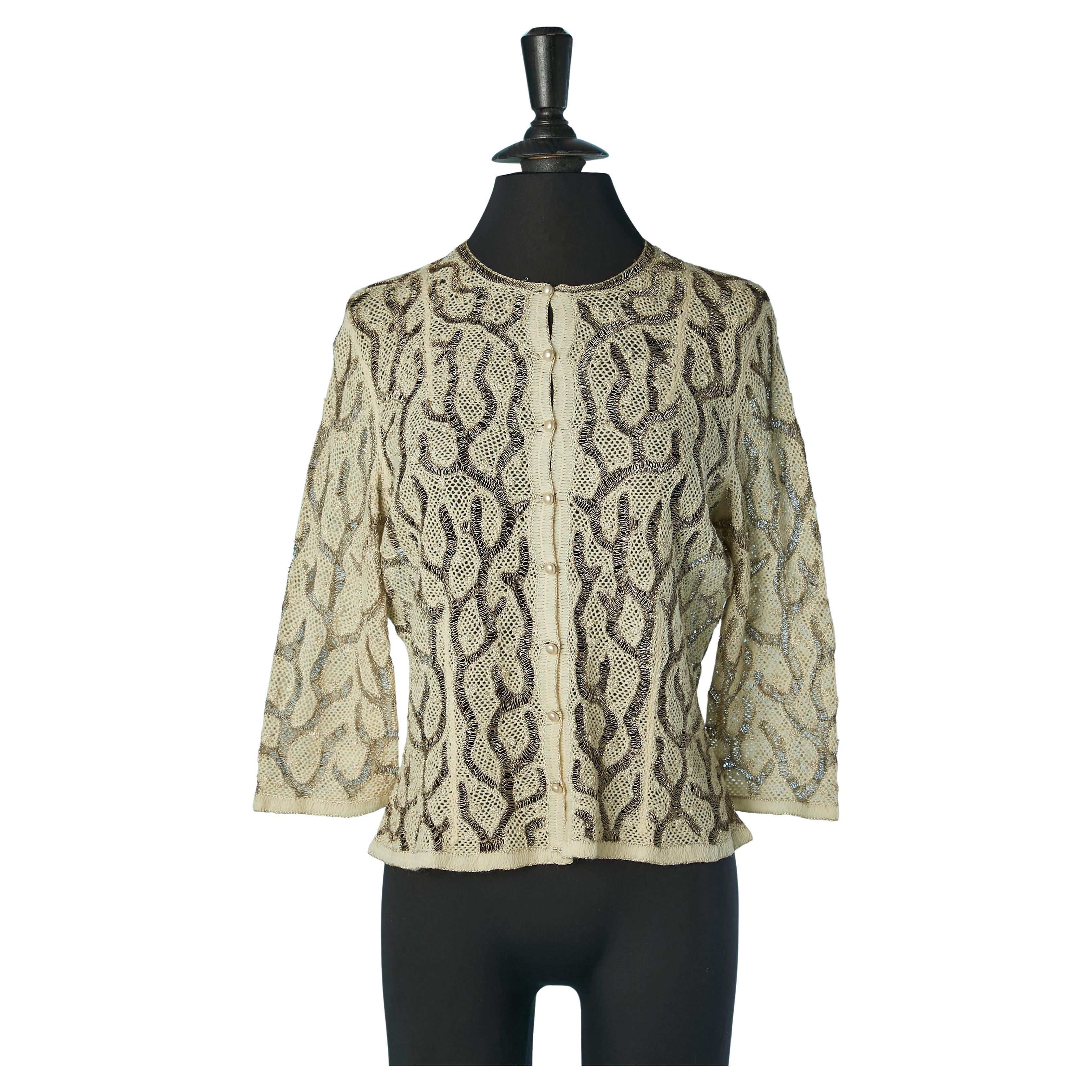 Wool and silver lurex knit cardigan with pearl button KARGÈRE