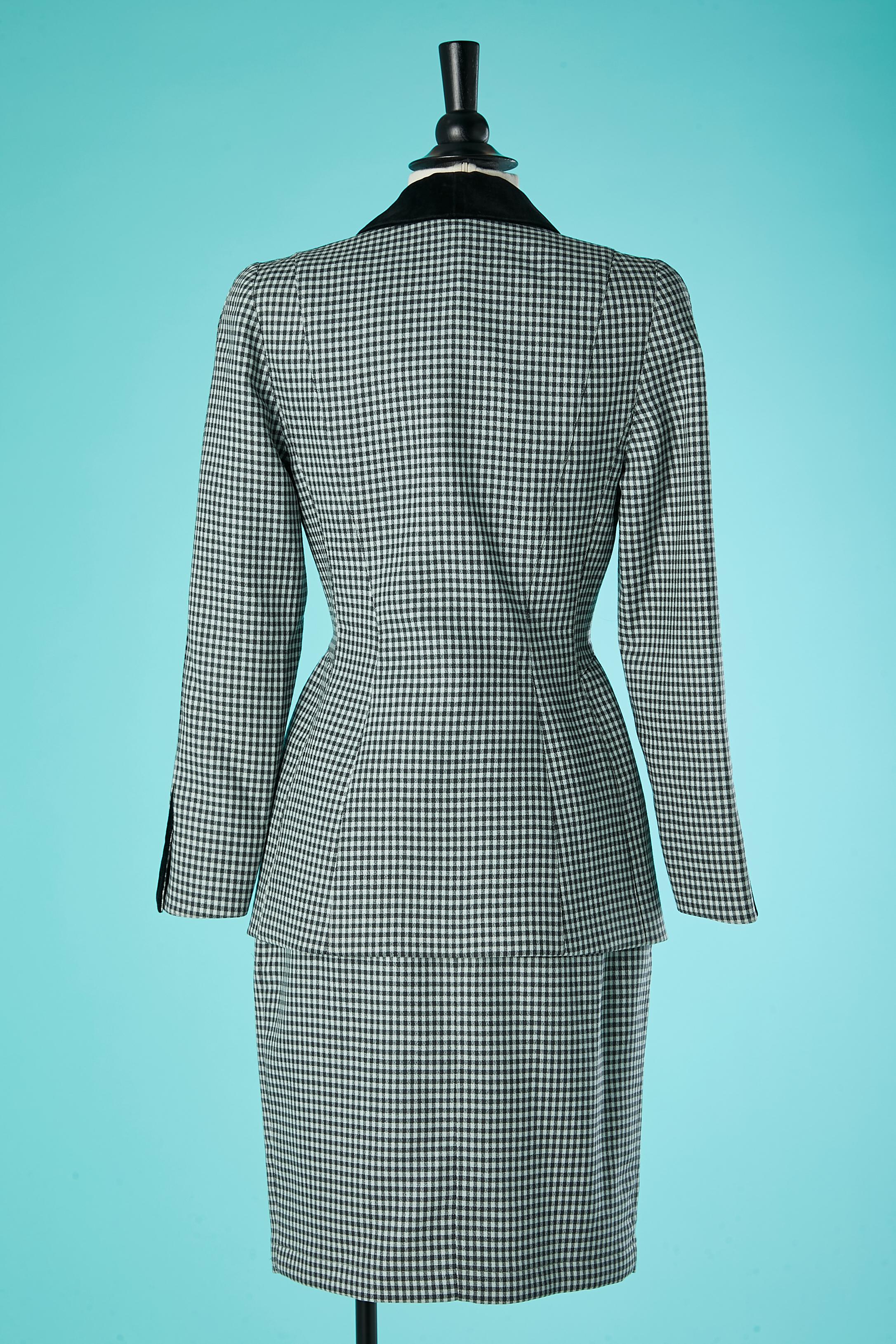 Wool and velvet skirt-suit in mini check pattern Thierry Mugler  For Sale 2