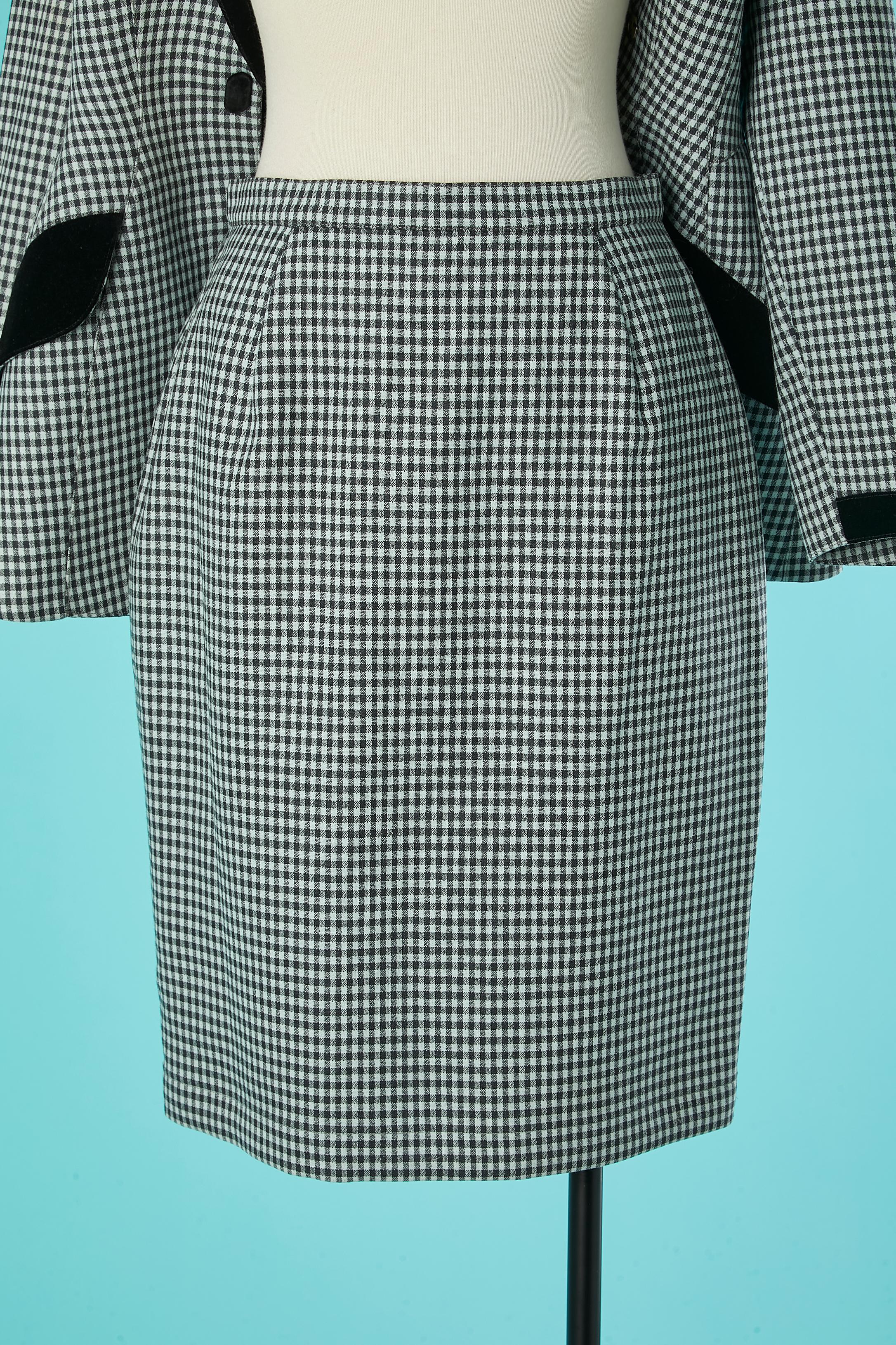Wool and velvet skirt-suit in mini check pattern Thierry Mugler  For Sale 3