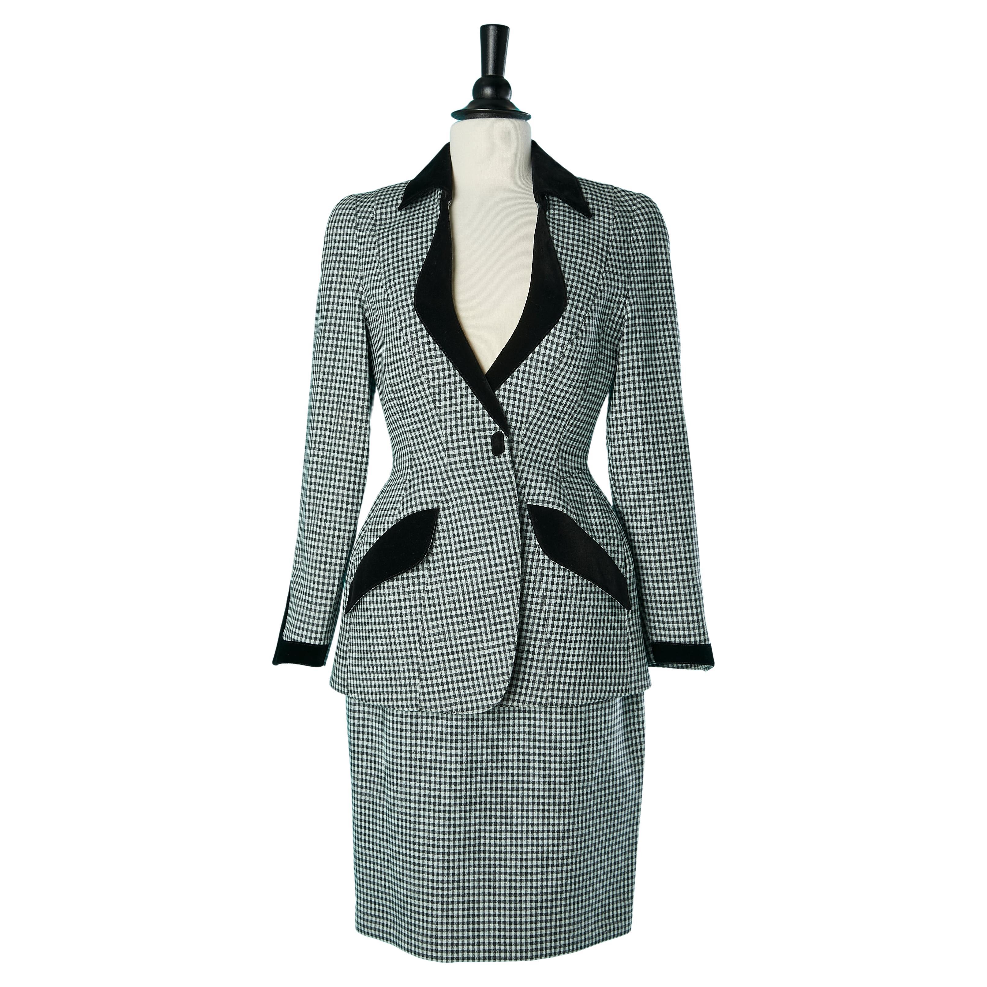 Wool and velvet skirt-suit in mini check pattern Thierry Mugler  For Sale