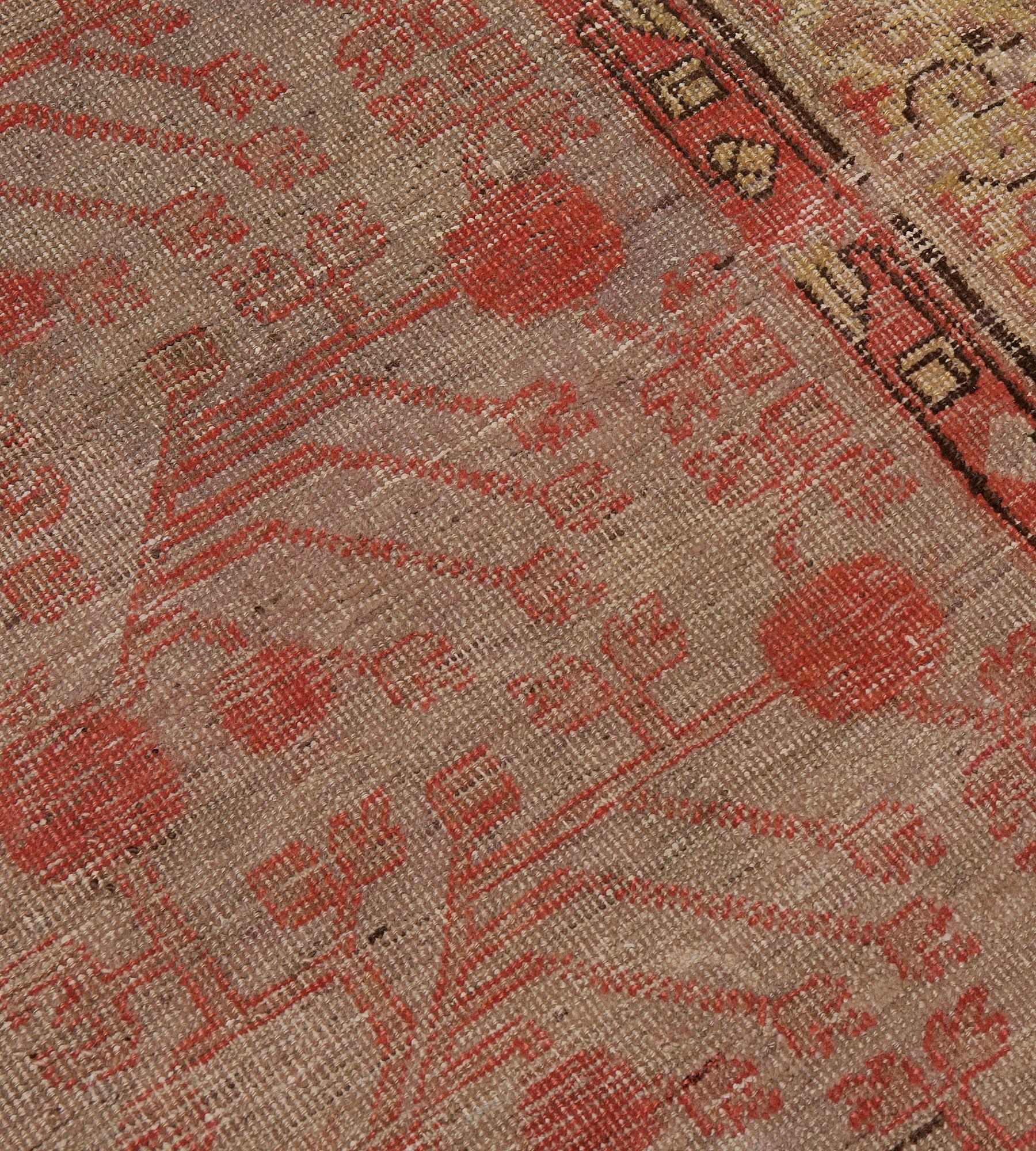 East Turkestani Wool Antique Circa-1900 Pomegranate Vine Khotan Runner  For Sale
