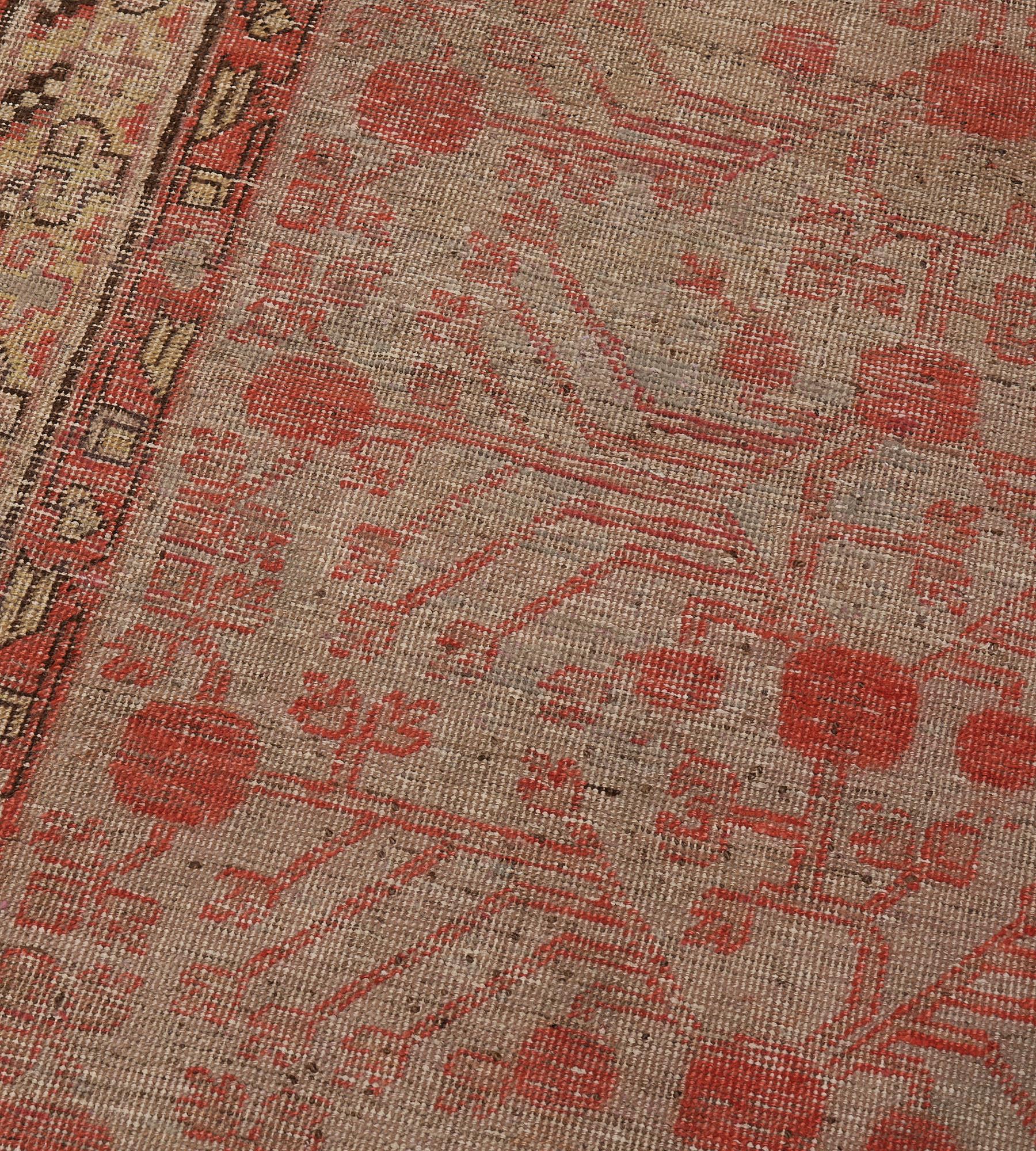 Hand-Knotted Wool Antique Circa-1900 Pomegranate Vine Khotan Runner  For Sale