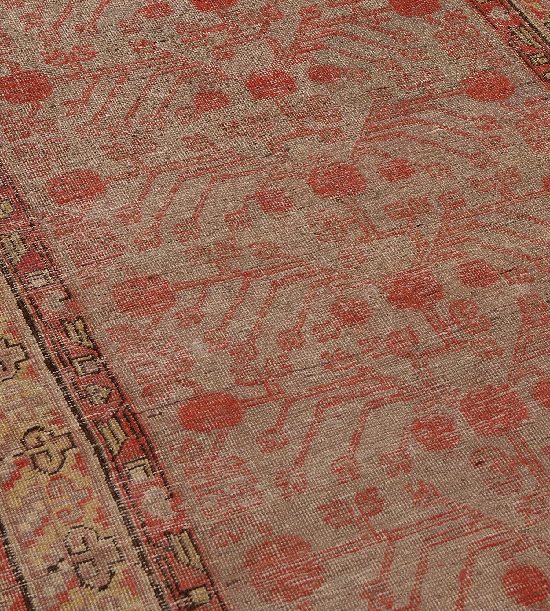 Wool Antique Circa-1900 Pomegranate Vine Khotan Runner  In Good Condition For Sale In West Hollywood, CA