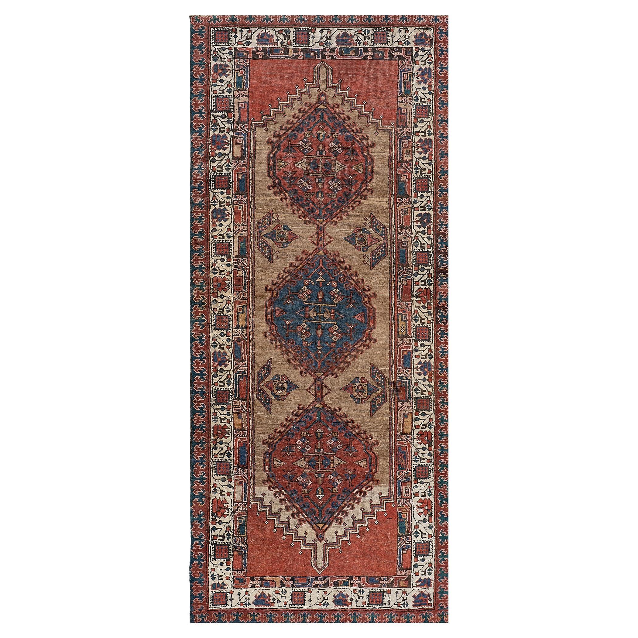 Wool Antique Hand-knotted Persian Serab Runner For Sale