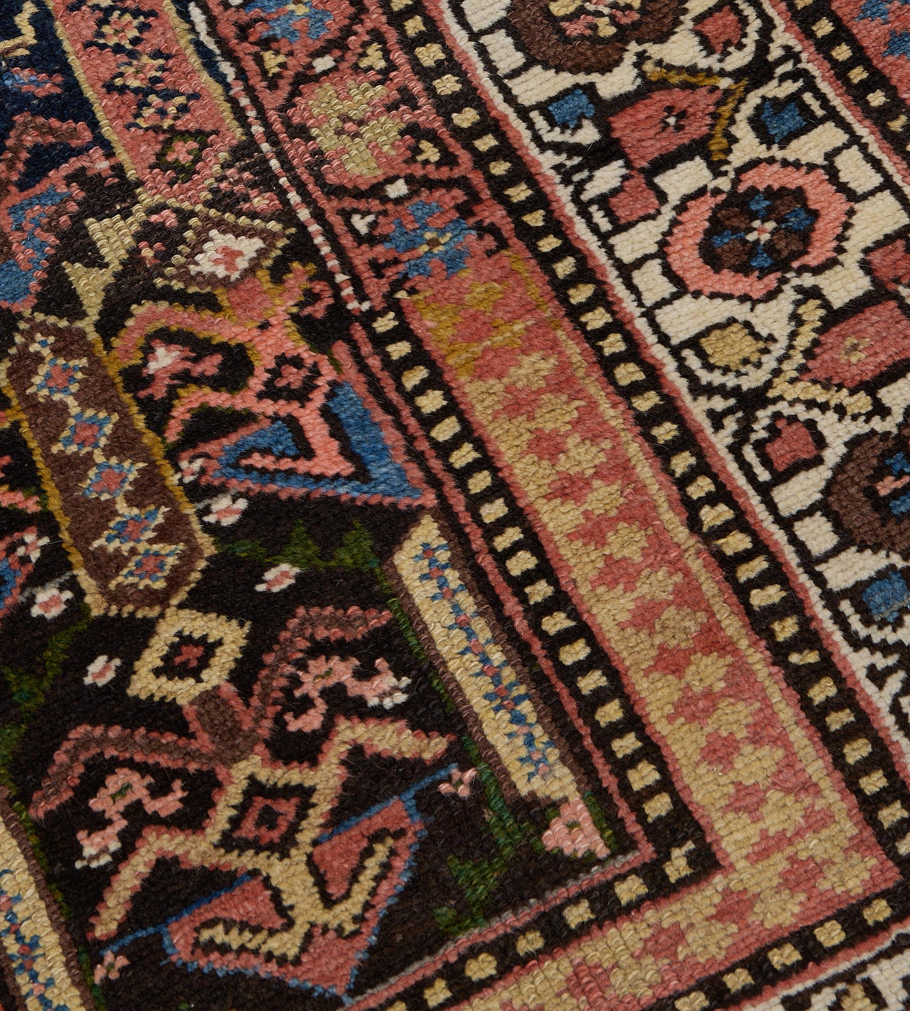 Hand-Knotted Wool Antique Hand-Woven Circa-1900 Persian Kurdish Runner For Sale