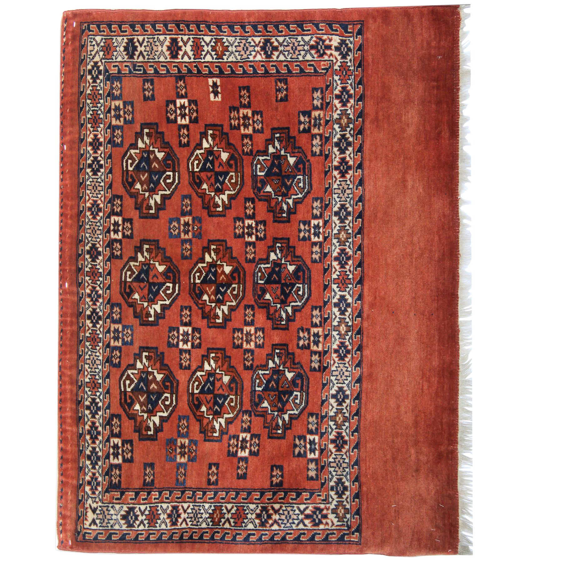 Rust Antique Rugs, Geometric Turkmen Yomut Oriental Brown Carpet Rugs