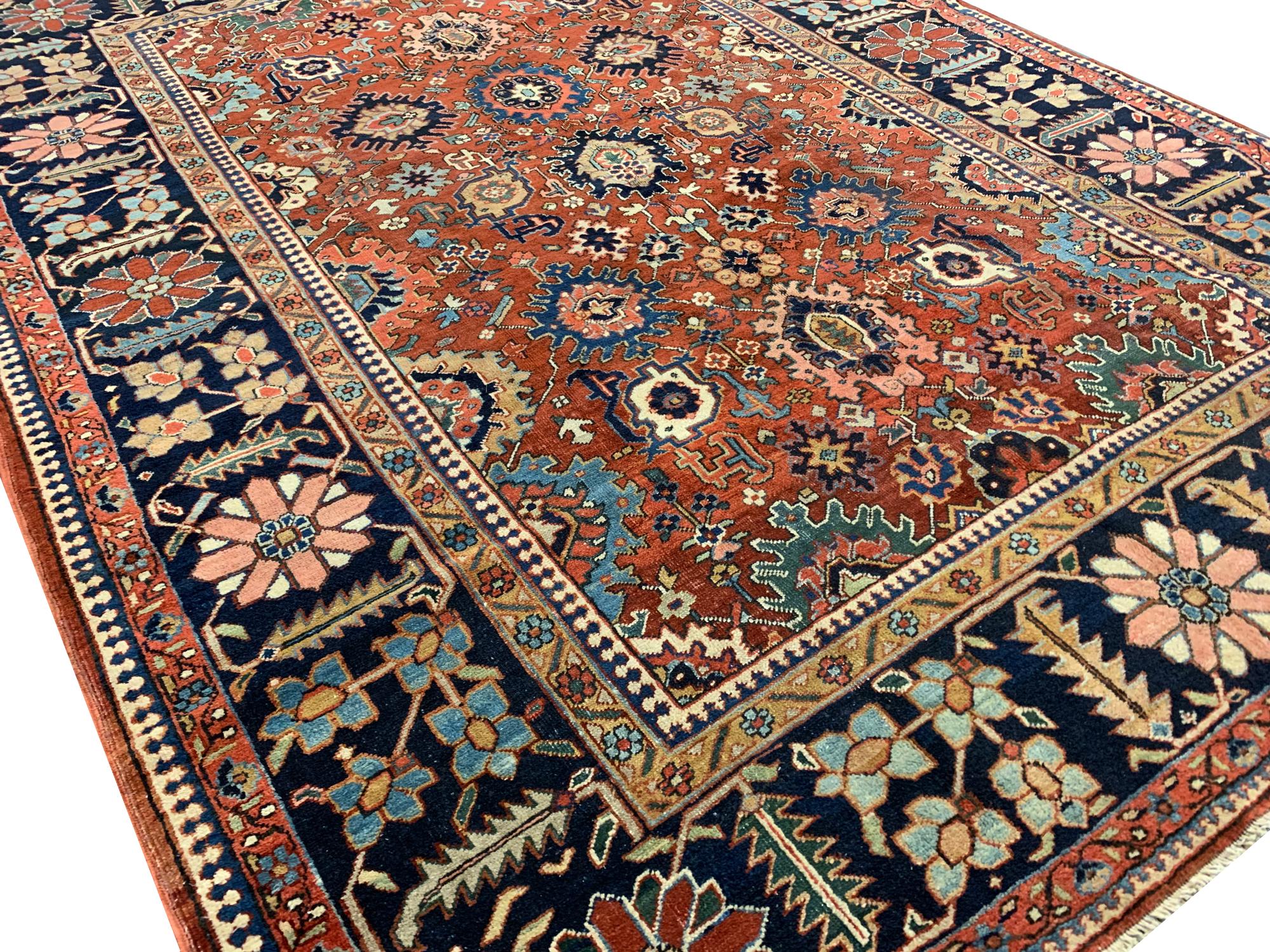 Orientalischer Teppich aus Wolle, handgefertigt, Rost, Wohnzimmerteppich (Stammeskunst) im Angebot