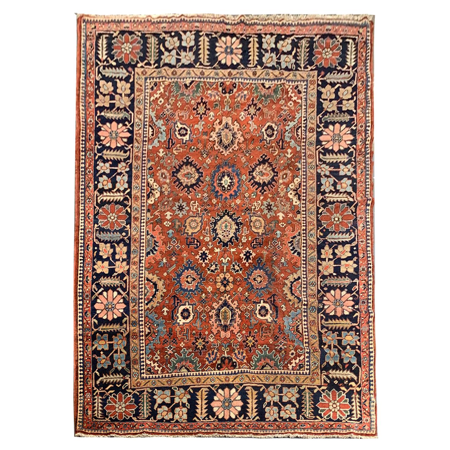 Orientalischer Teppich aus Wolle, handgefertigt, Rost, Wohnzimmerteppich