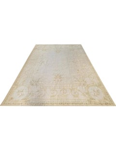 Wool Aubusson Style Area Rug Floral Medallion, French Classical Design, 12x15