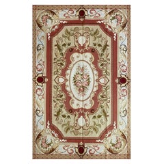 Alfombra de lana estilo Aubusson con medallón floral ovalado, diseño clásico francés