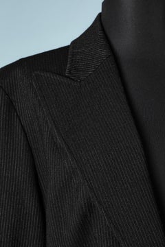 Wool black coat with thin stripes and silver metal buckles Mugler