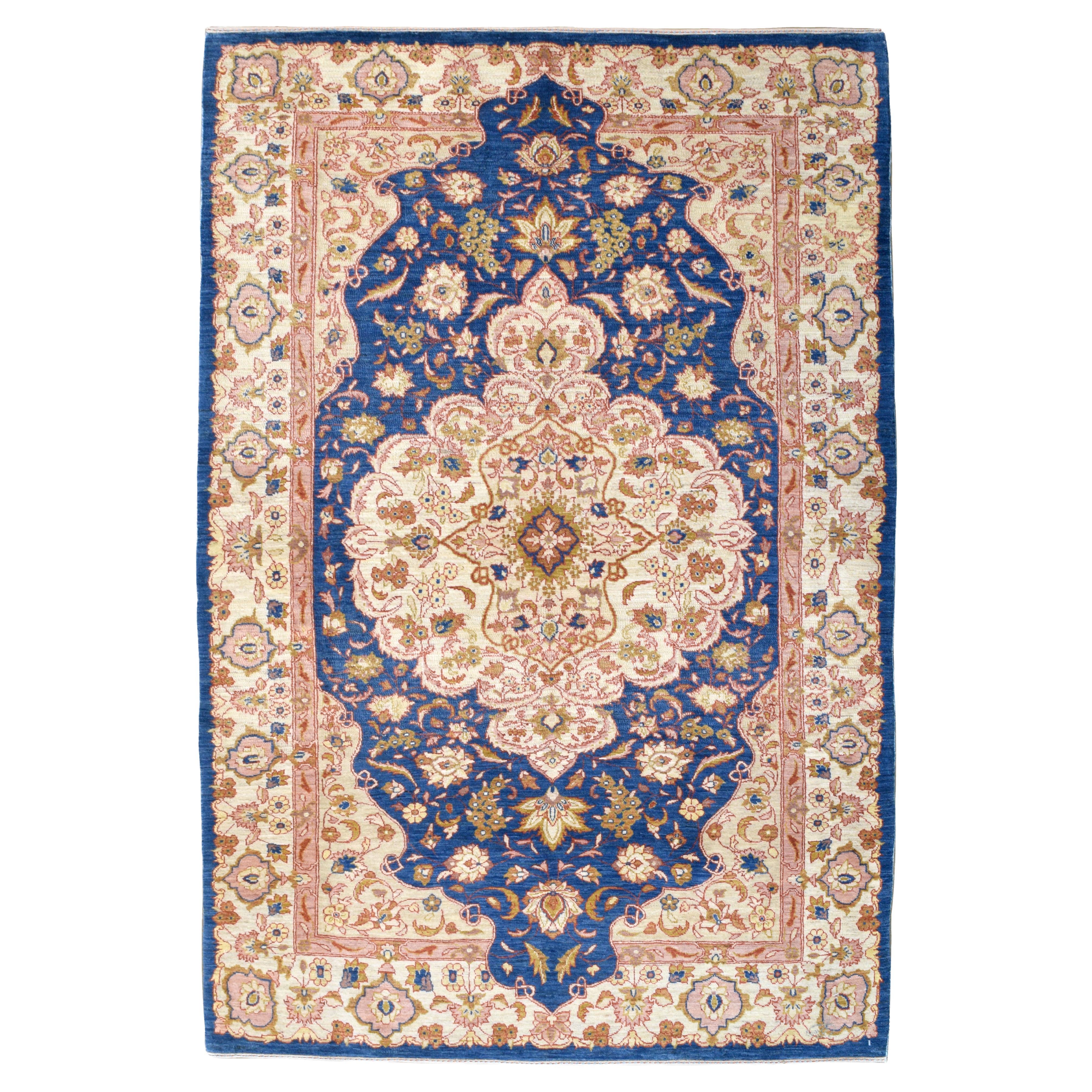 Tappeto persiano Farahan floreale blu e avorio in lana, annodato a mano 4
x 6