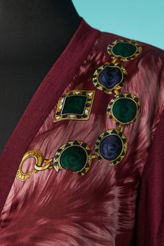 Wool burgundy cardigan with printed silk Céline