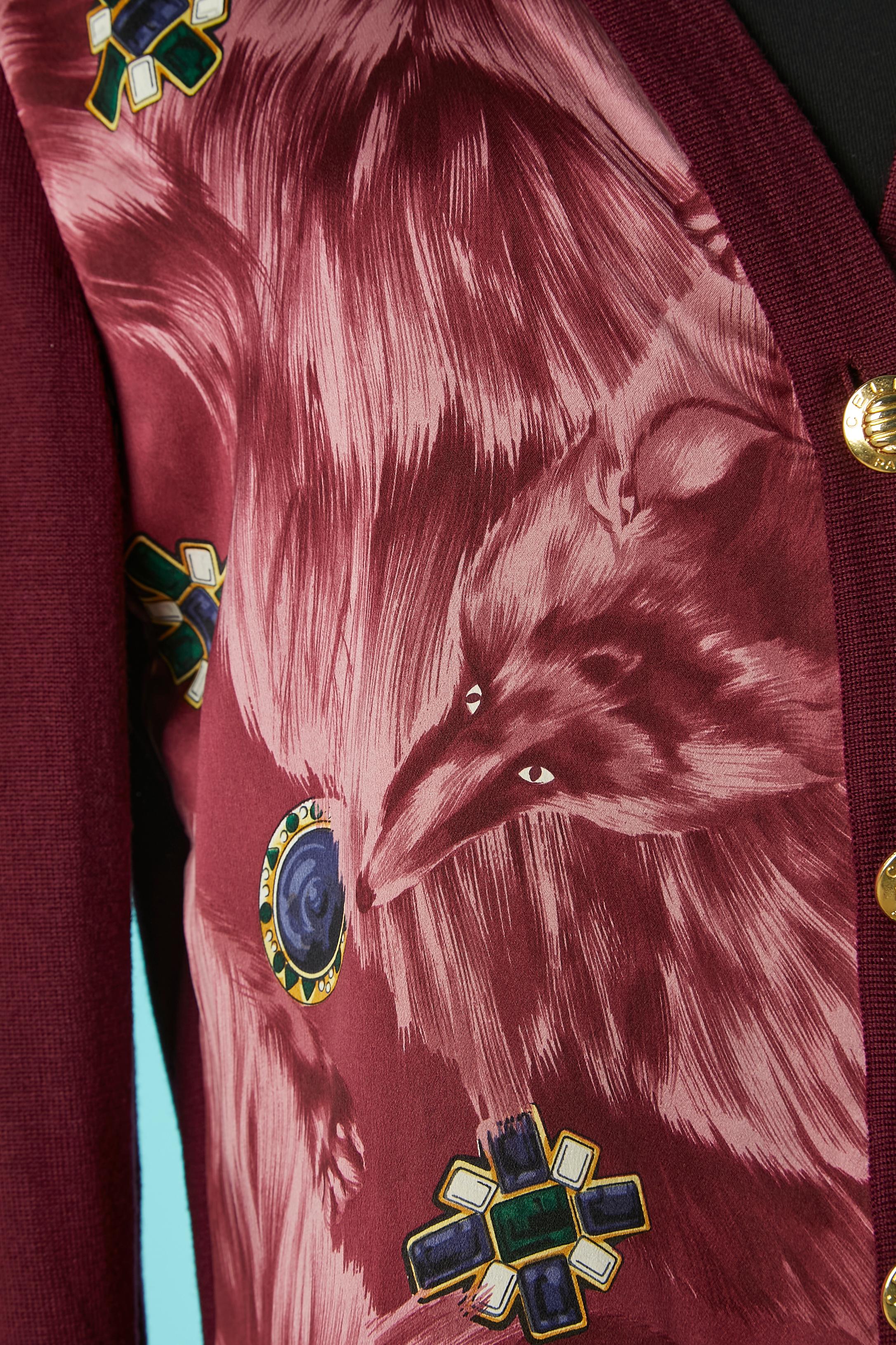 Women's or Men's Wool burgundy cardigan with printed silk Céline  For Sale