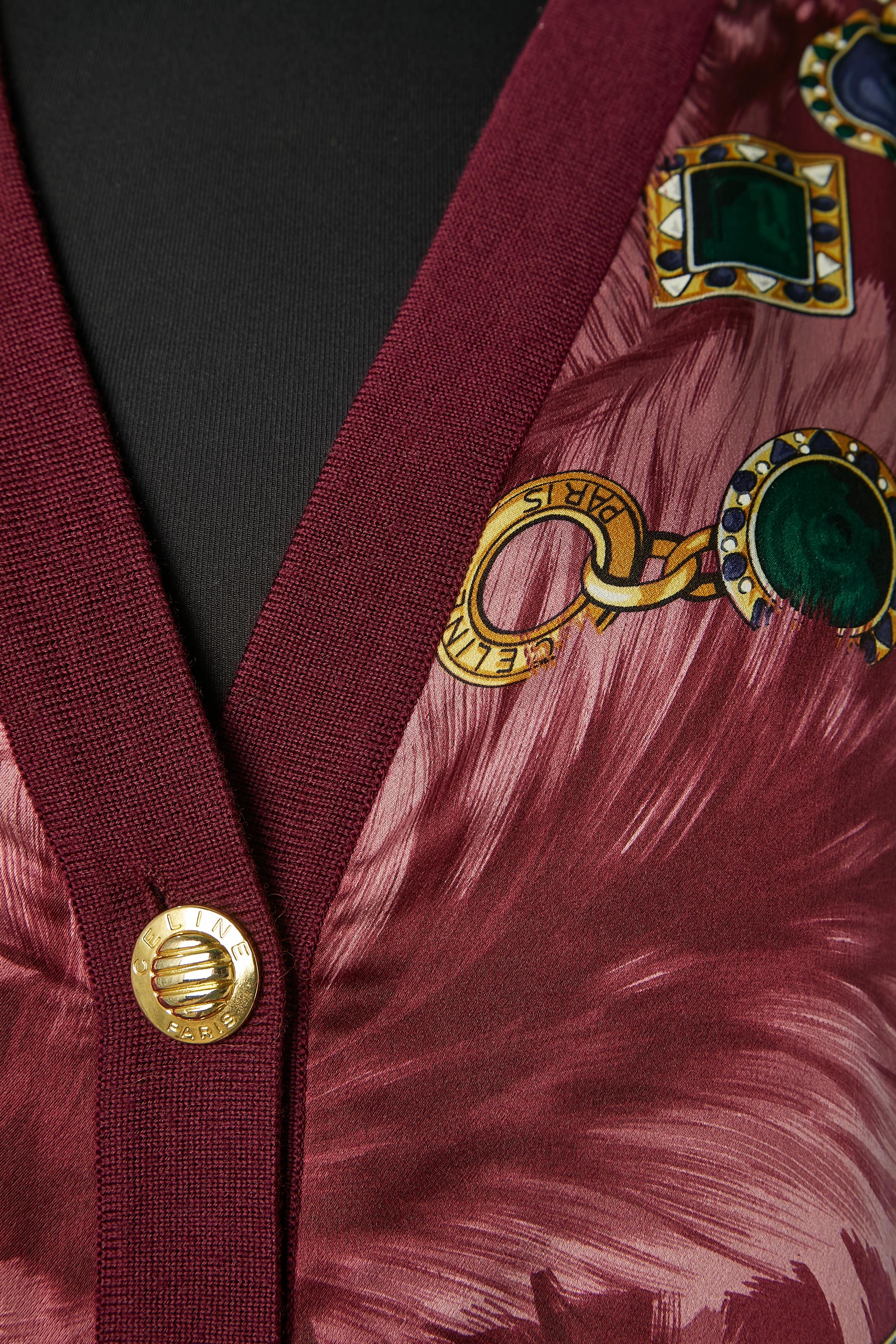 Wool burgundy cardigan with printed silk Céline  For Sale 2